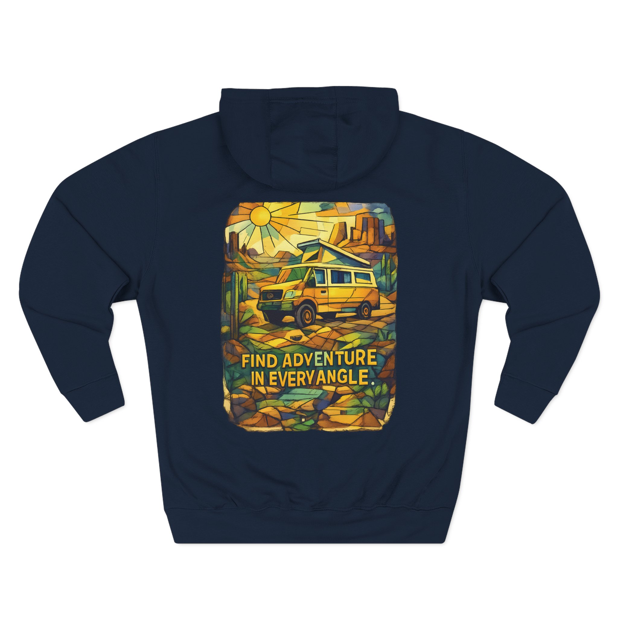 Three-Panel Fleece Hoodie - "Find Adventure In Every Corner" Design Cubic-Line