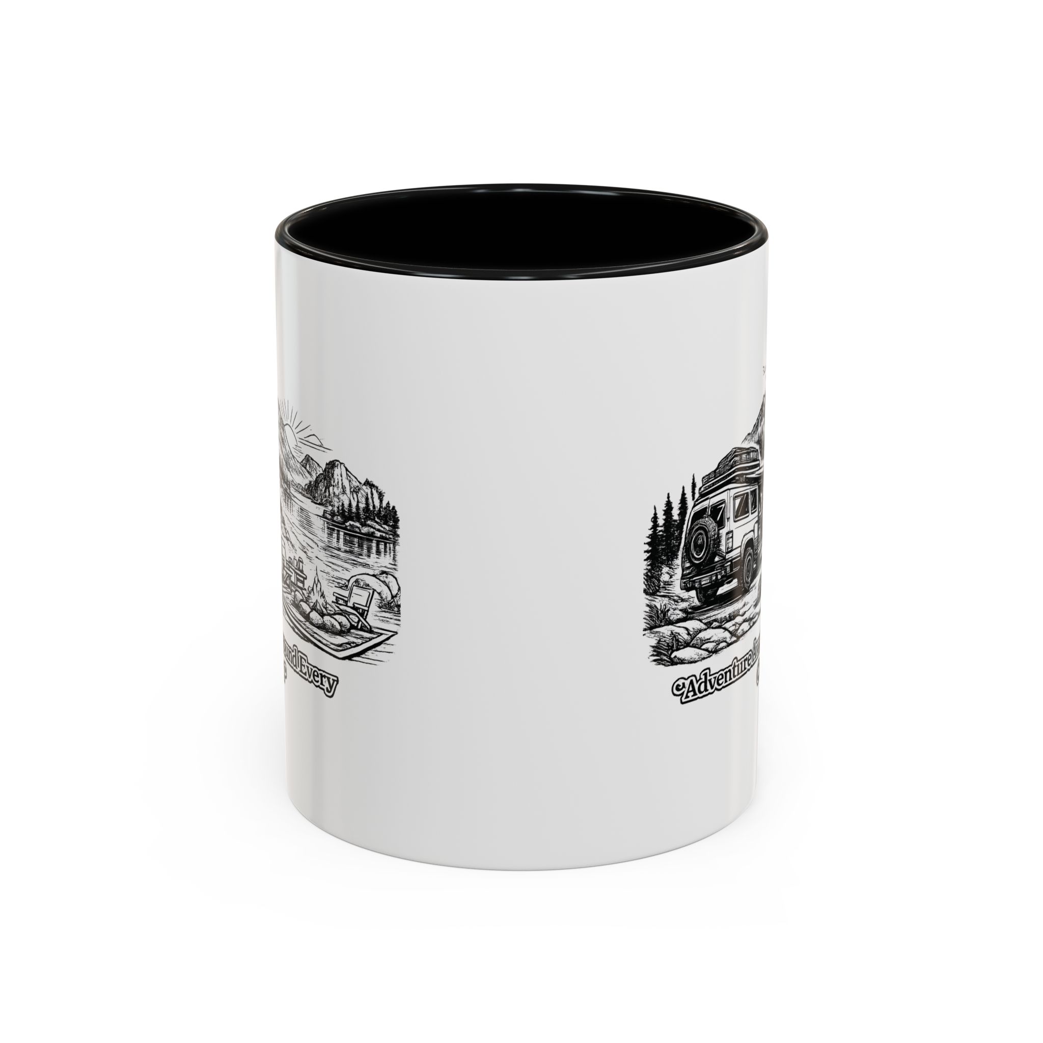 Accent Coffee Mug (11, 15oz) — "Adventure Awaits Around Every Corner" Design Minimal-Line