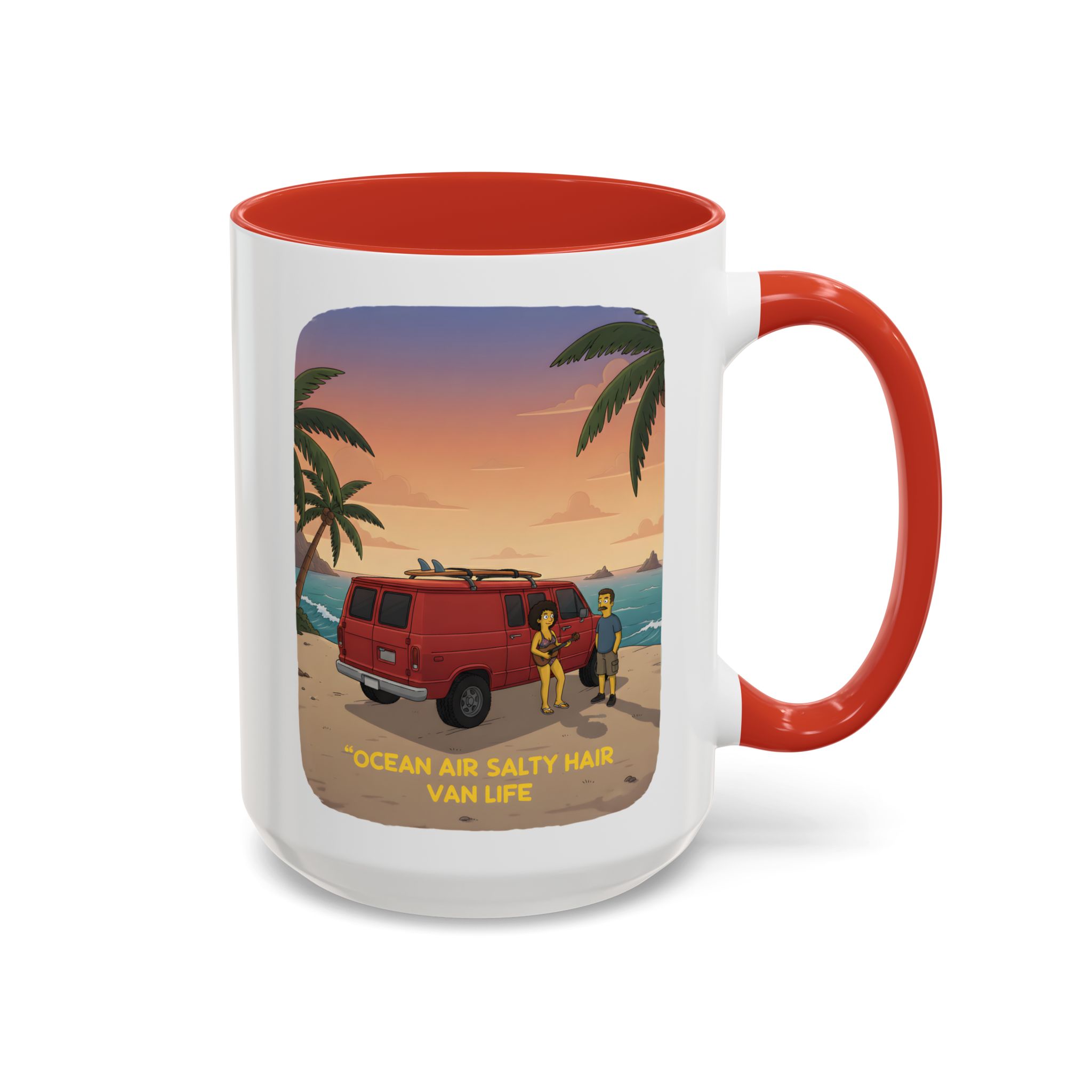 Accent Coffee Mug (11, 15oz) — "Ocean Air Salty Hair Van Life" Design Sitcom-Line