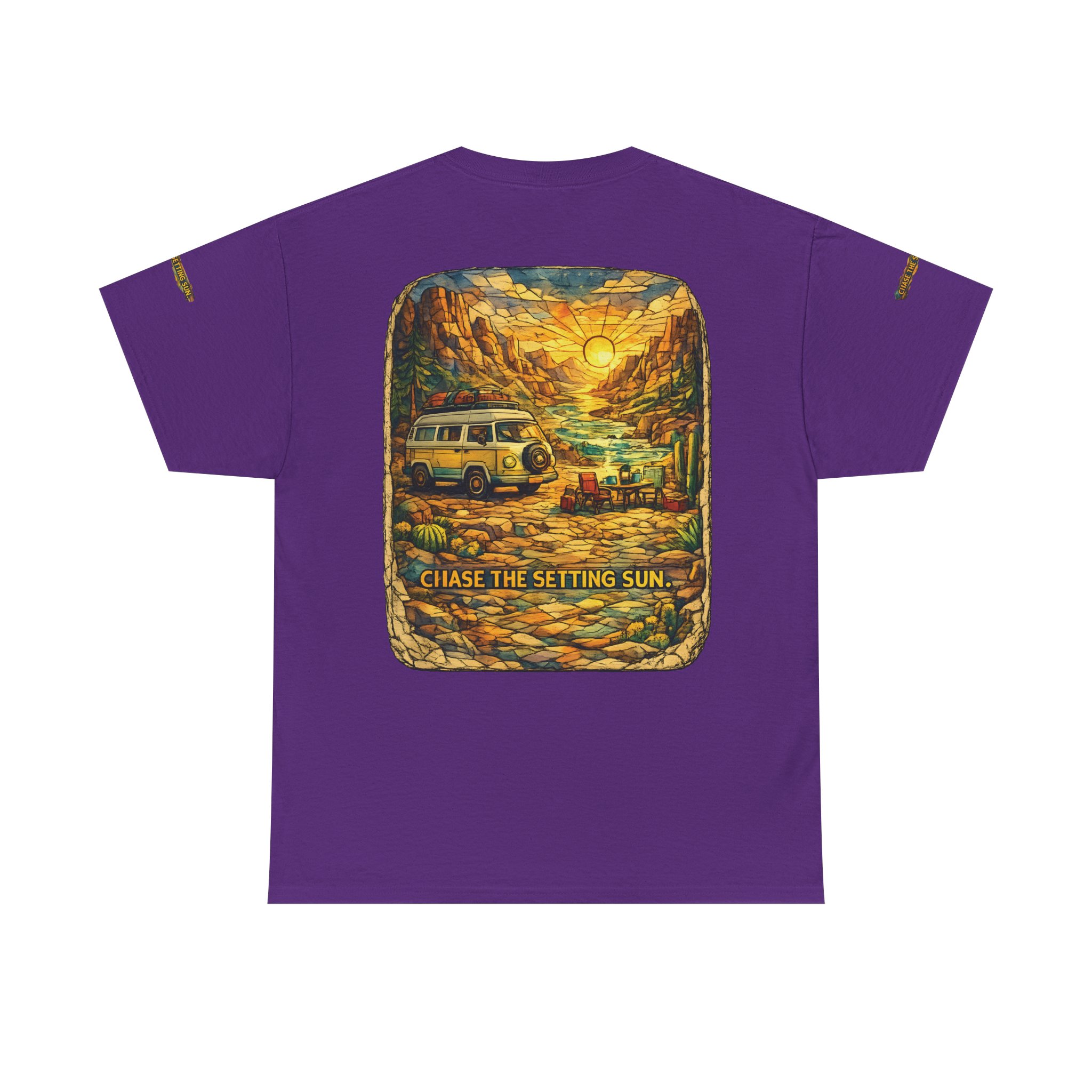 Unisex Heavy Cotton Tee — "Chase The Settings Sun" Design Cubic-Line