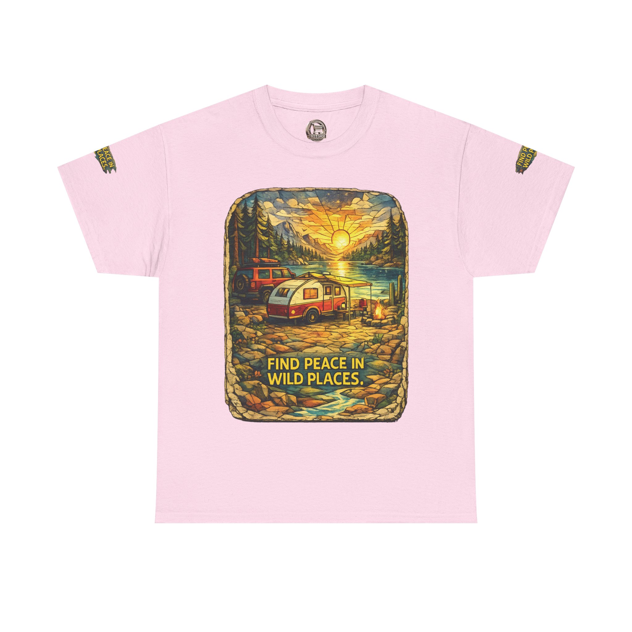Unisex Heavy Cotton Tee — "Find Peace In Wild Places" Design Cubic-Line