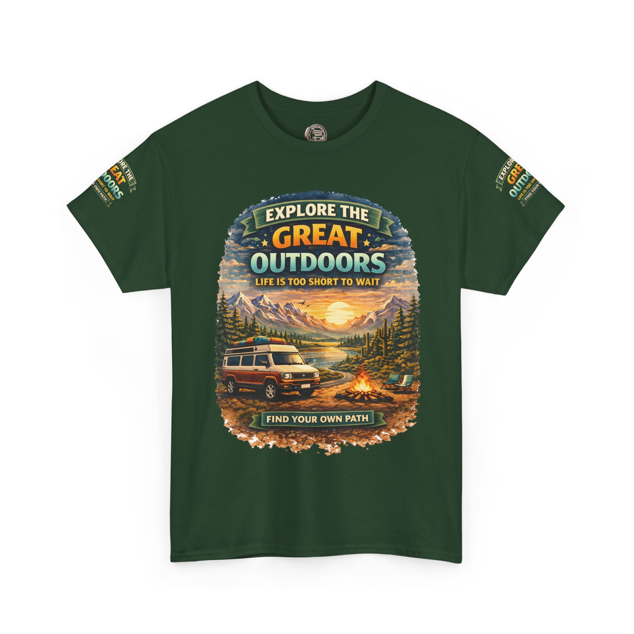 Unisex Heavy Cotton Tee — "Explore The Great Outdoors" Design Scenic-Line