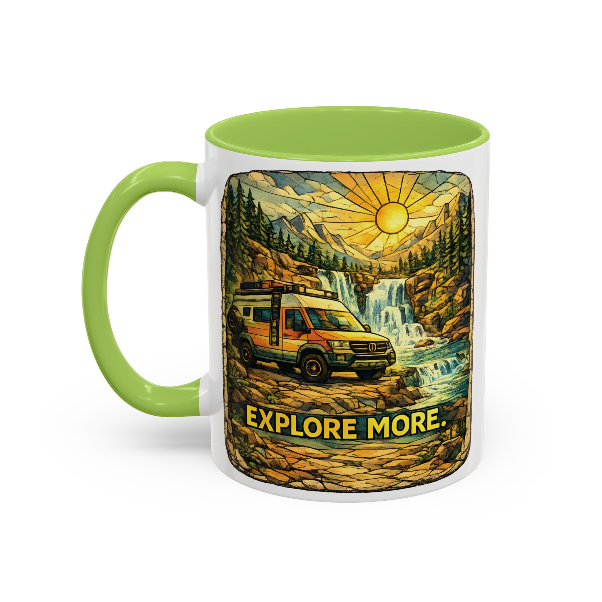 Accent Coffee Mug (11, 15oz) — "Explore More" Design Cubic-Line