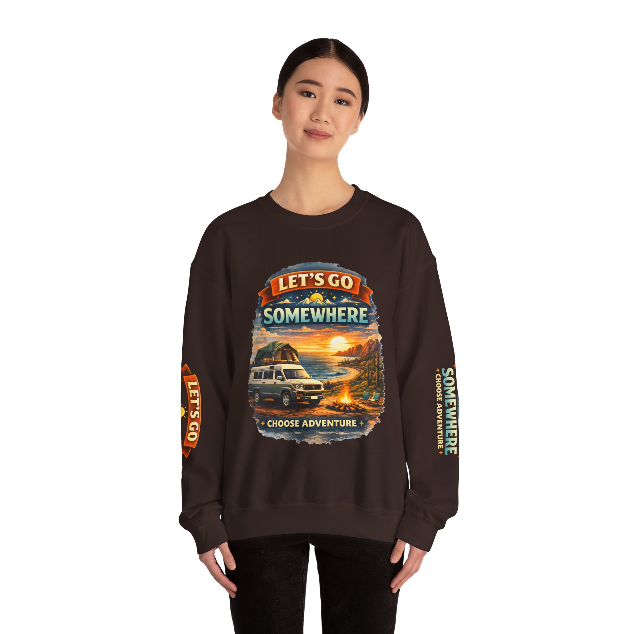 Unisex Heavy Blend™ Crewneck Sweatshirt — "Lets Go Somewhere" Design Scenic-Line