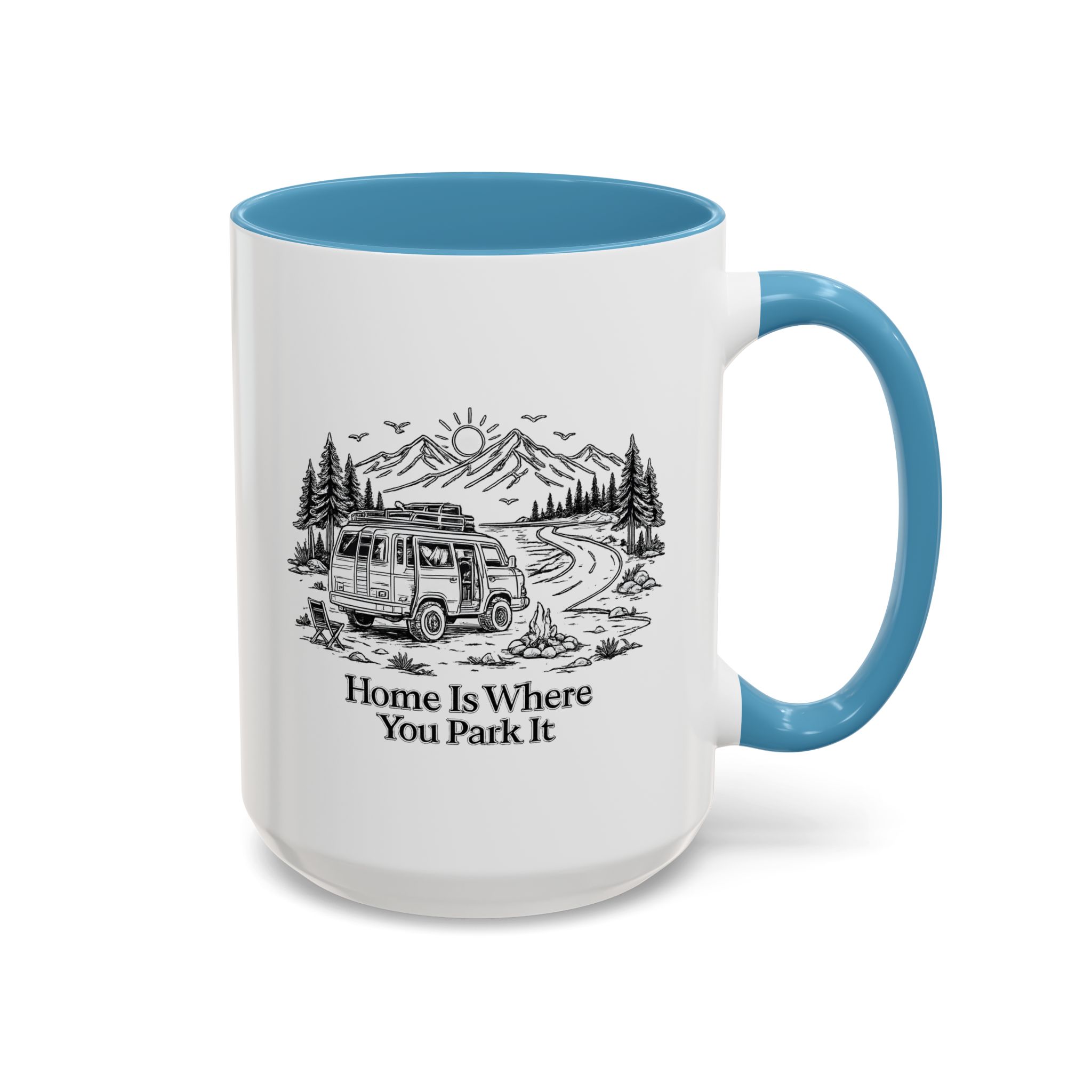 Accent Coffee Mug (11, 15oz) — "Home Is Where You Park It" Design Minimal-Line