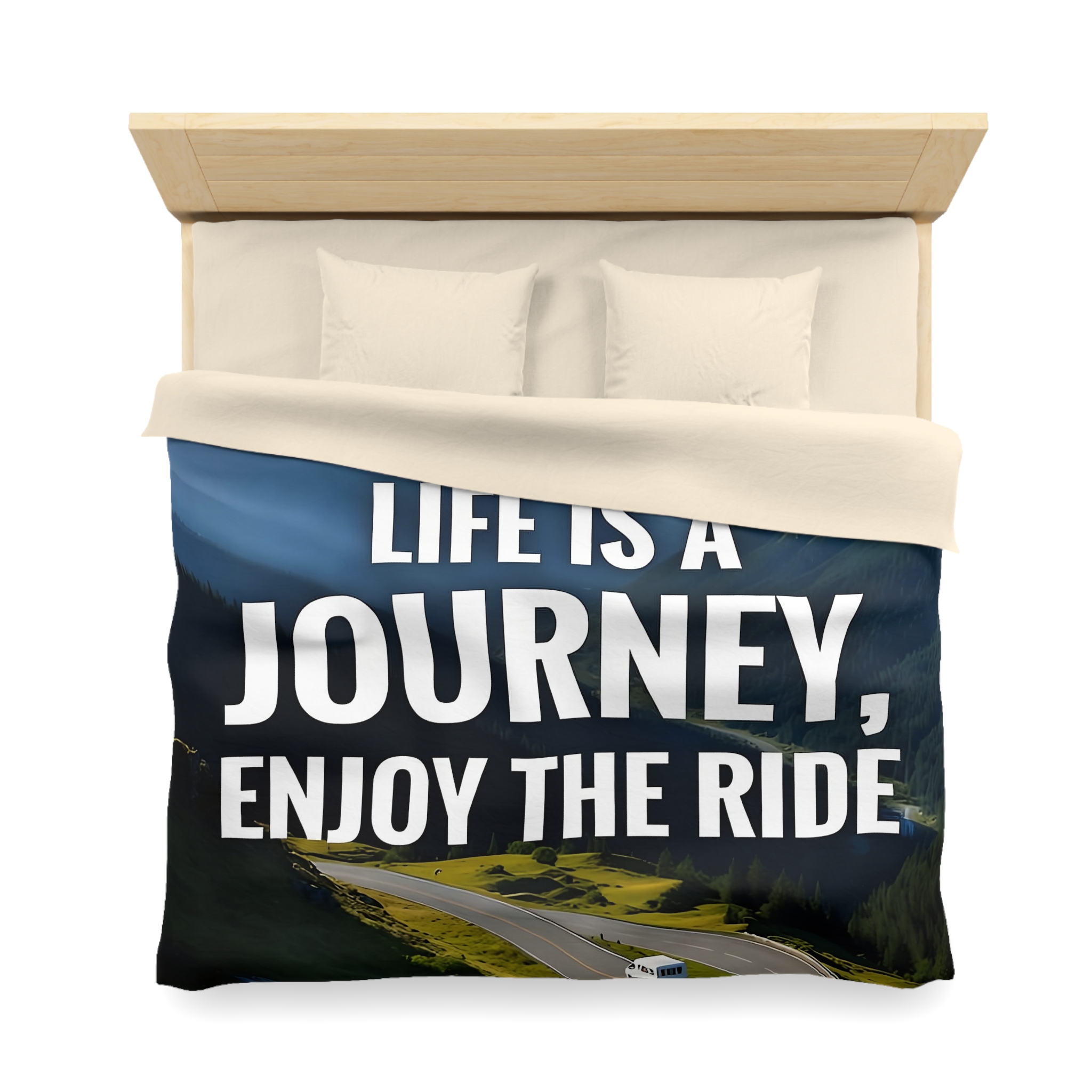 11062206618484819265_2048.jpeg Duvet Cover — "Life Is A Journey, Enjoy The Ride" Mountain Road Microfiber