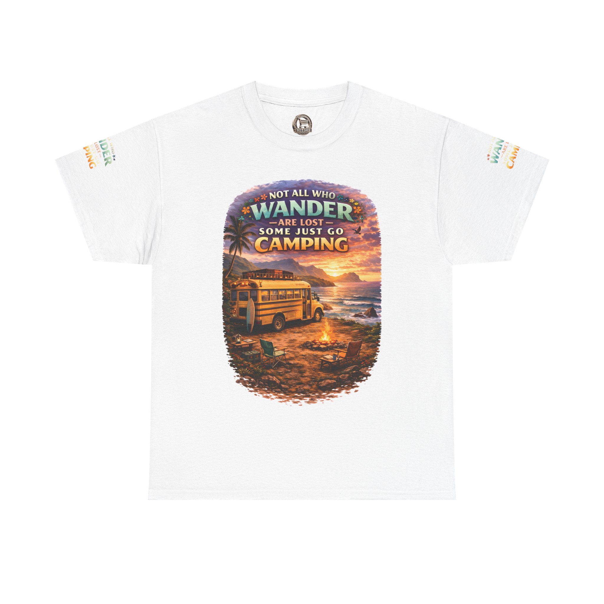 Unisex Heavy Cotton Tee — "Not All Who Wander Are Lost" Design Scenic-Line