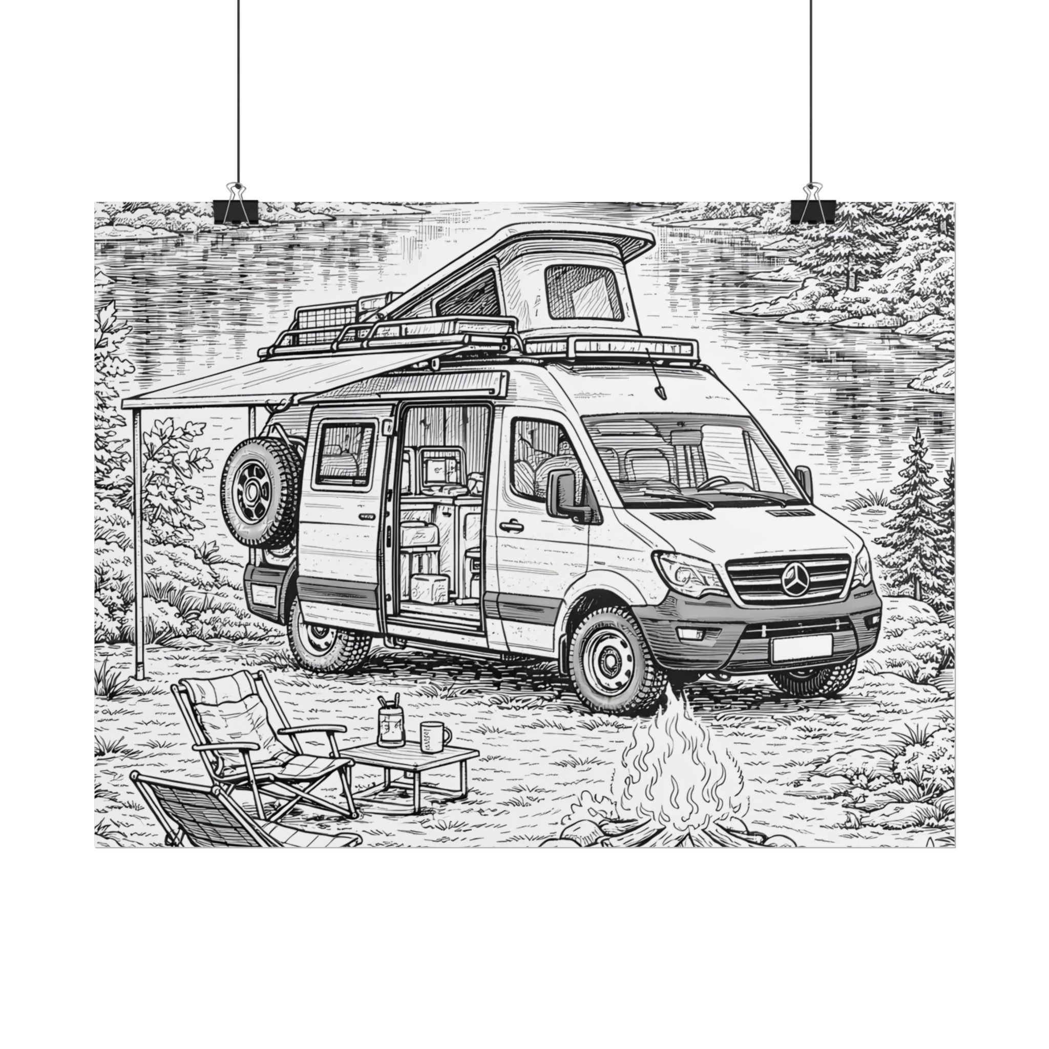 Campervan Poster — Vintage RV Camping Landscape Wall Art