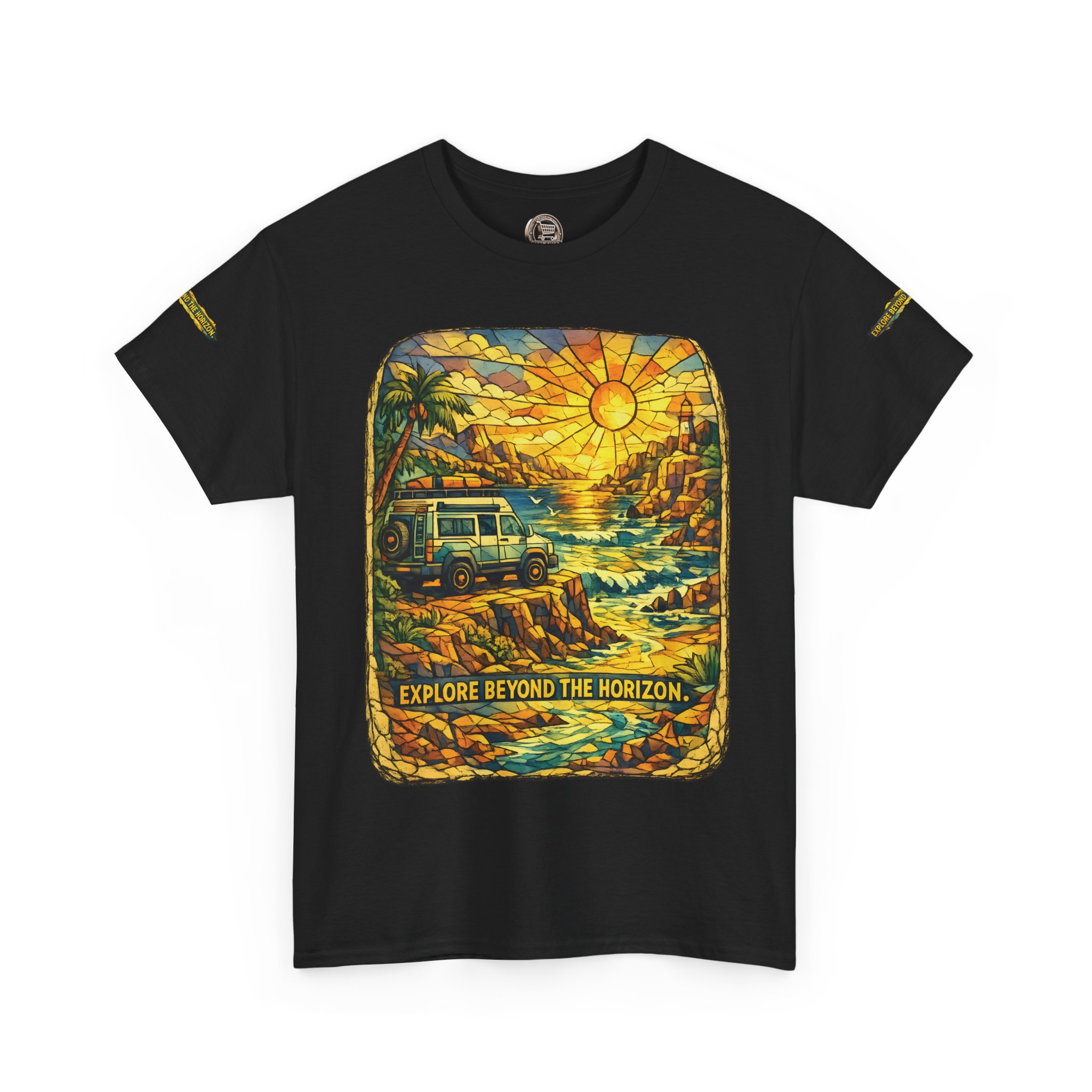 Unisex Heavy Cotton Tee — "Explore Beyond The Horizon" Design Cubic-Line