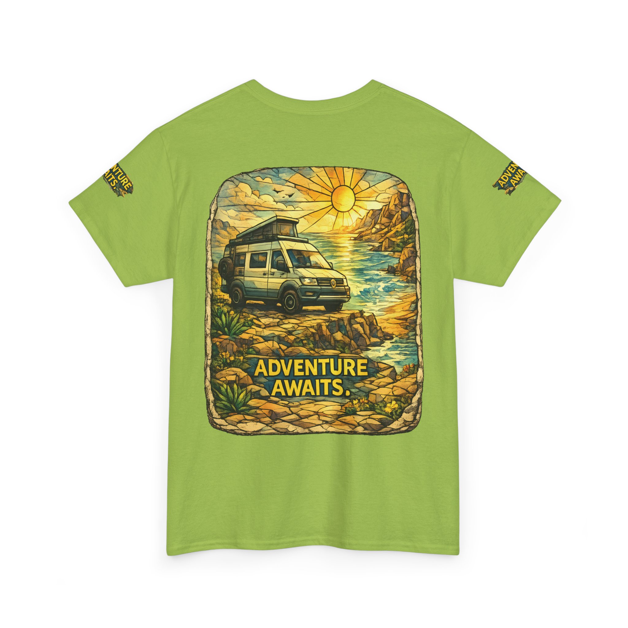 Unisex Heavy Cotton Tee — "Adventure Awaits" Design Cubic-Line