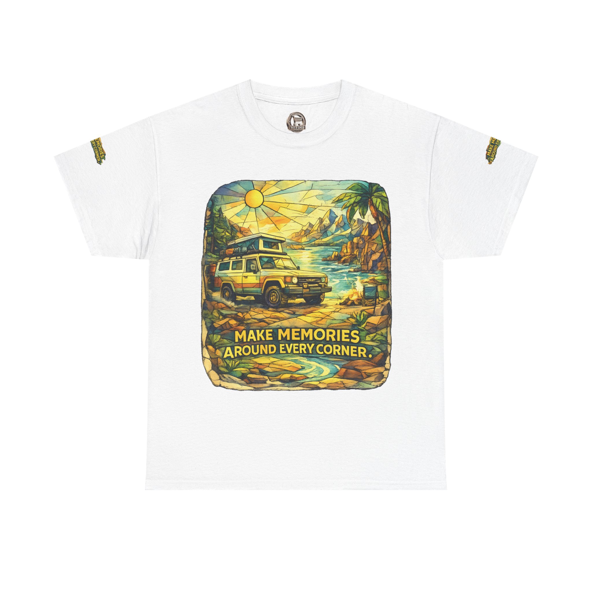 Unisex Heavy Cotton Tee — "Make Memories Around Every Corner" Design Cubic-Line