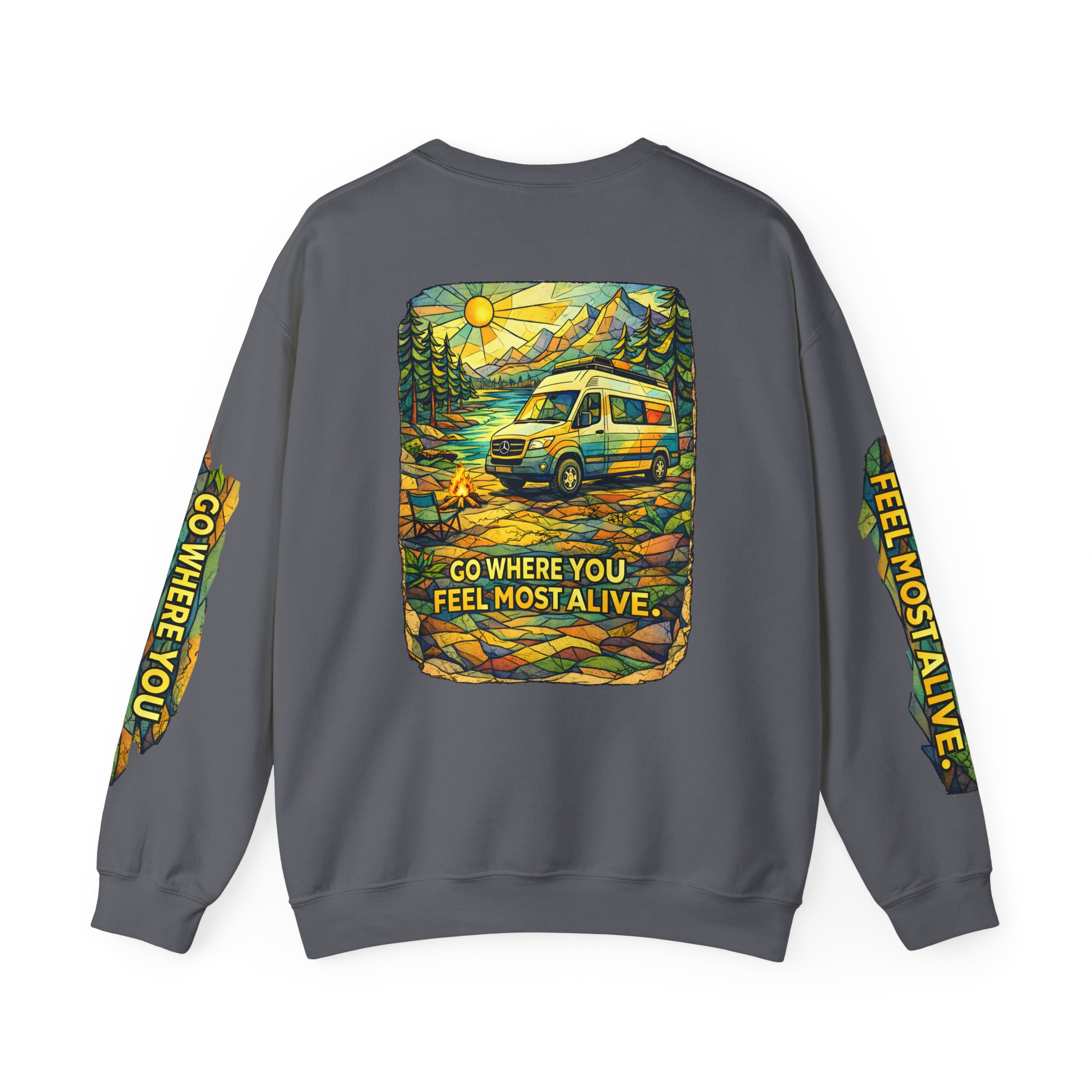 Unisex Heavy Blend™ Crewneck Sweatshirt — "Go Where You Feel Most Alive" Design Cubic-Line