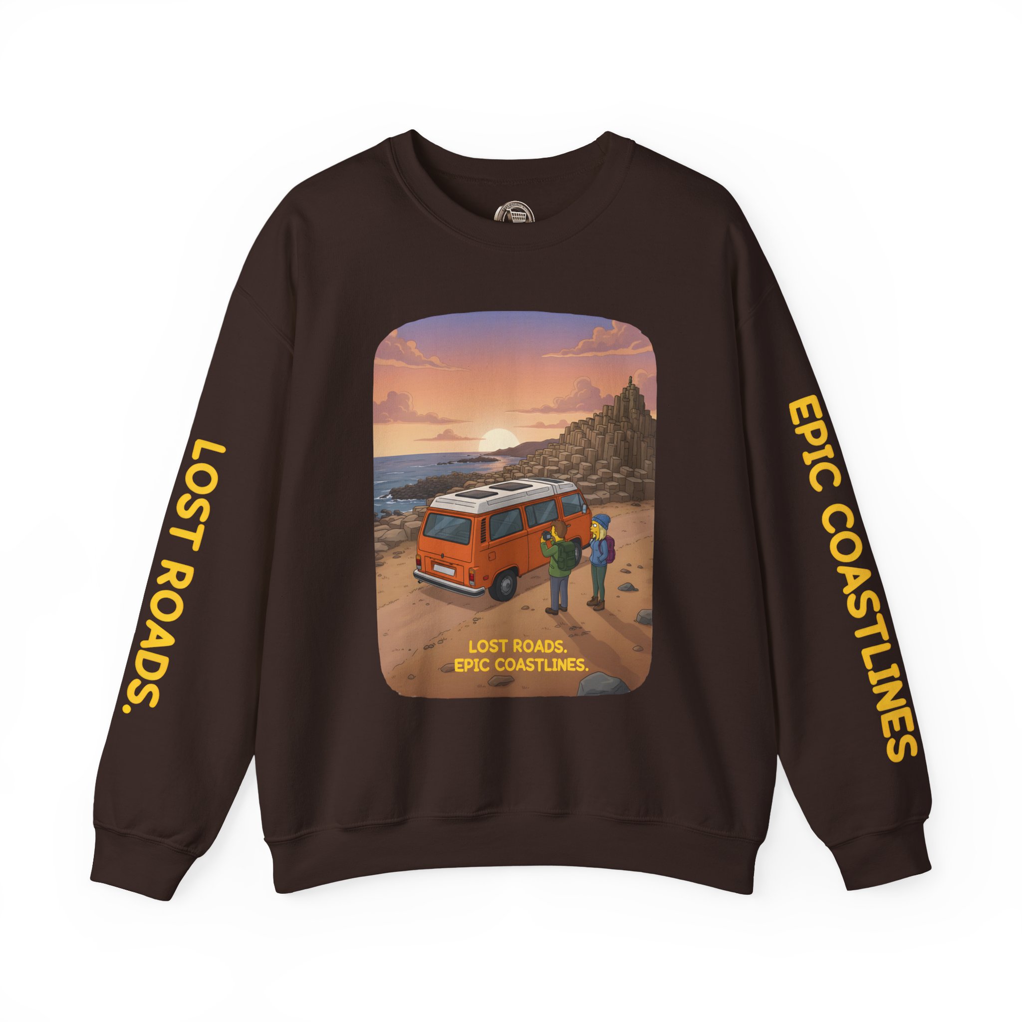 Unisex Heavy Blend™ Crewneck Sweatshirt — "Lost Roads Epic Coastlines" Design Sitcom-Line