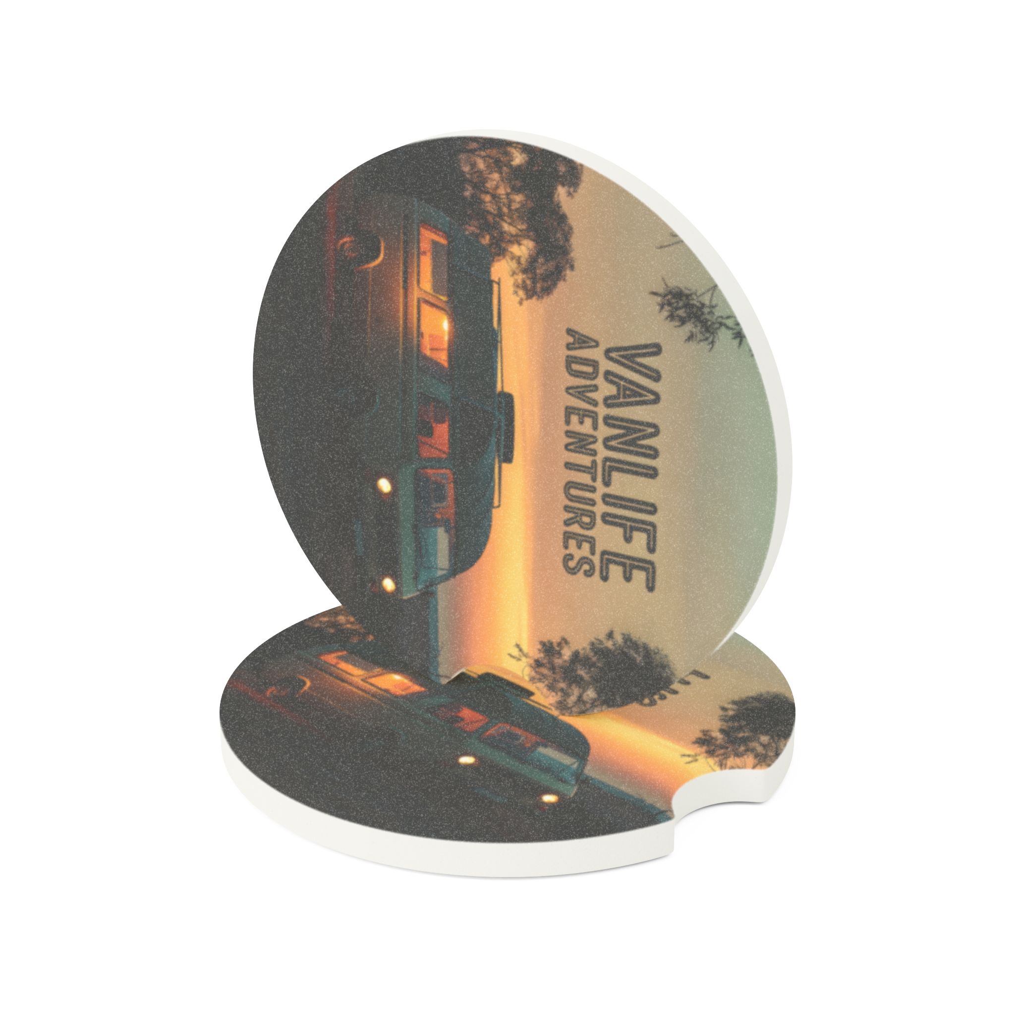 Soapstone Car Coaster — "Vanlife Adventures" Round Van Camper Cup