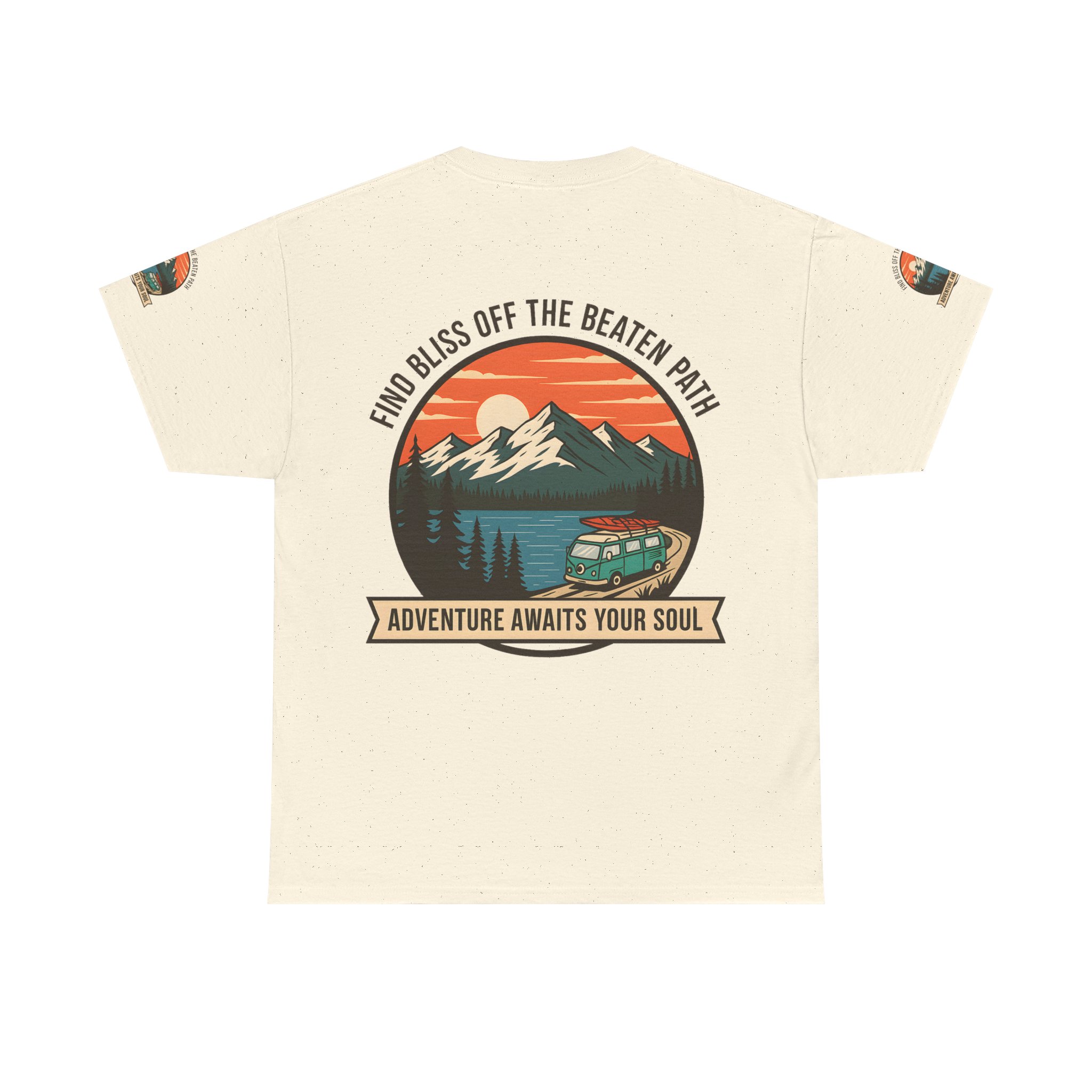 Unisex Heavy Cotton Tee — "Find Bliss Off the Beaten Path" Mountain & Camper T‑Shirt