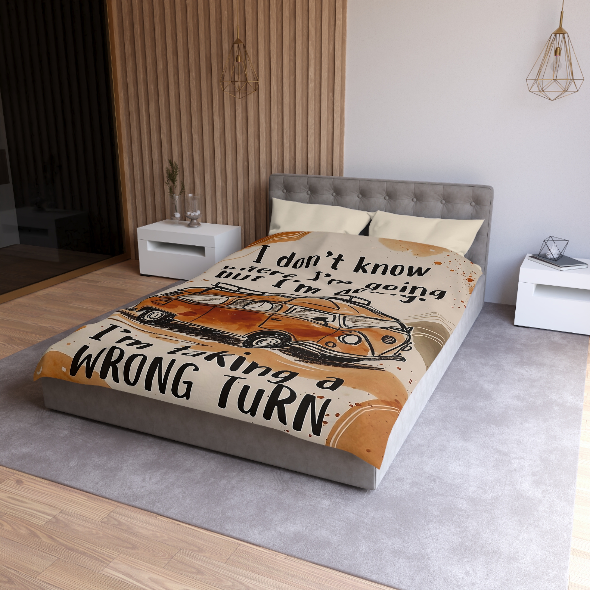 Duvet Cover - 'I Don't Know Where I'm Going' Vintage Camper Quote Microfiber Duvet