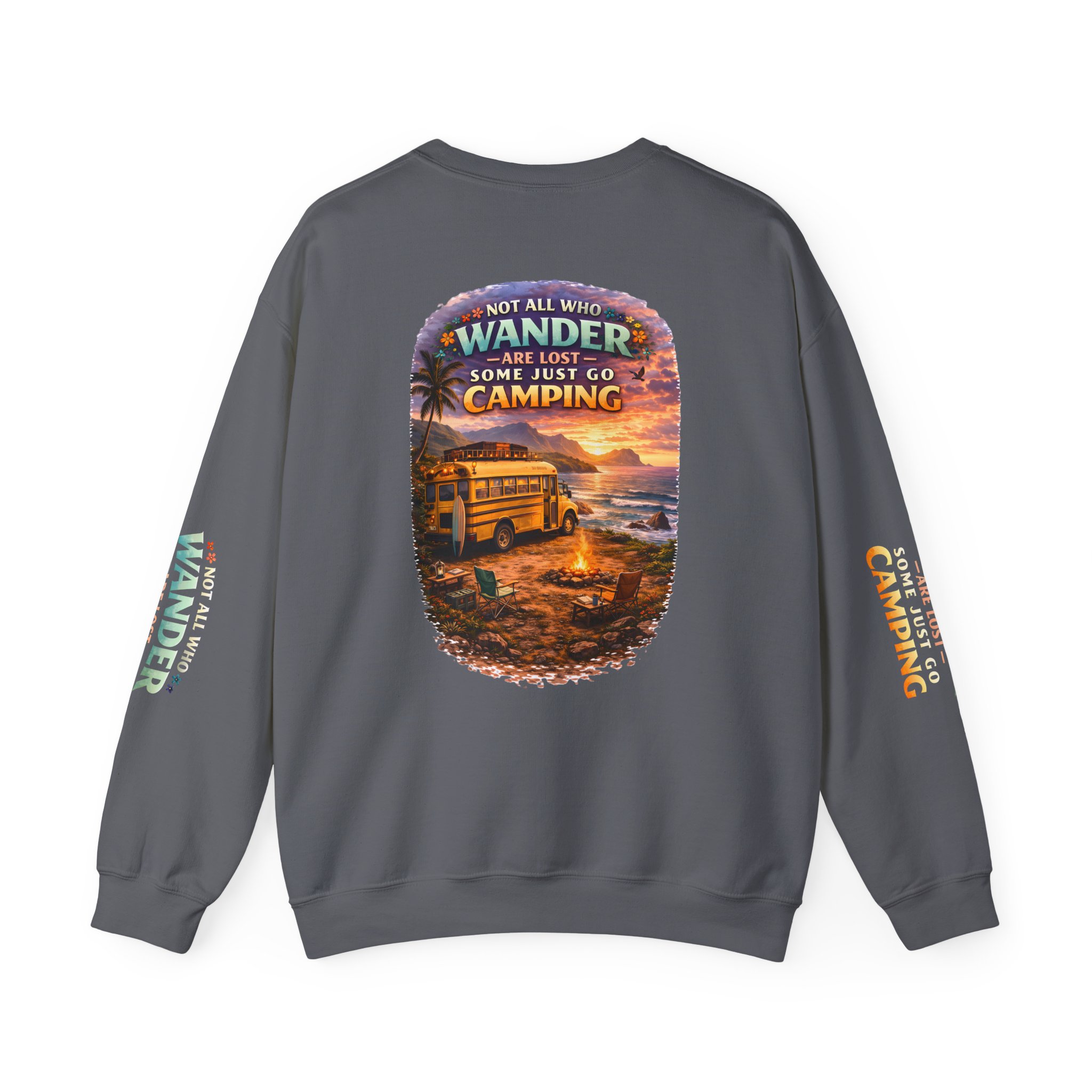Unisex Heavy Blend™ Crewneck Sweatshirt — "Not All Who Wander Are Lost" Design Scenic-Line