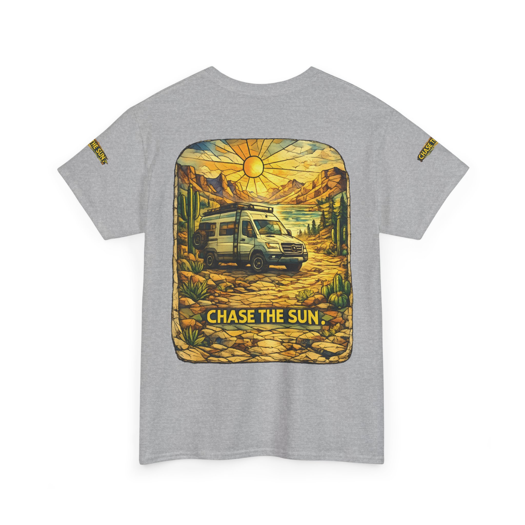 Unisex Heavy Cotton Tee — "Chase The Sun" Design Cubic-Line
