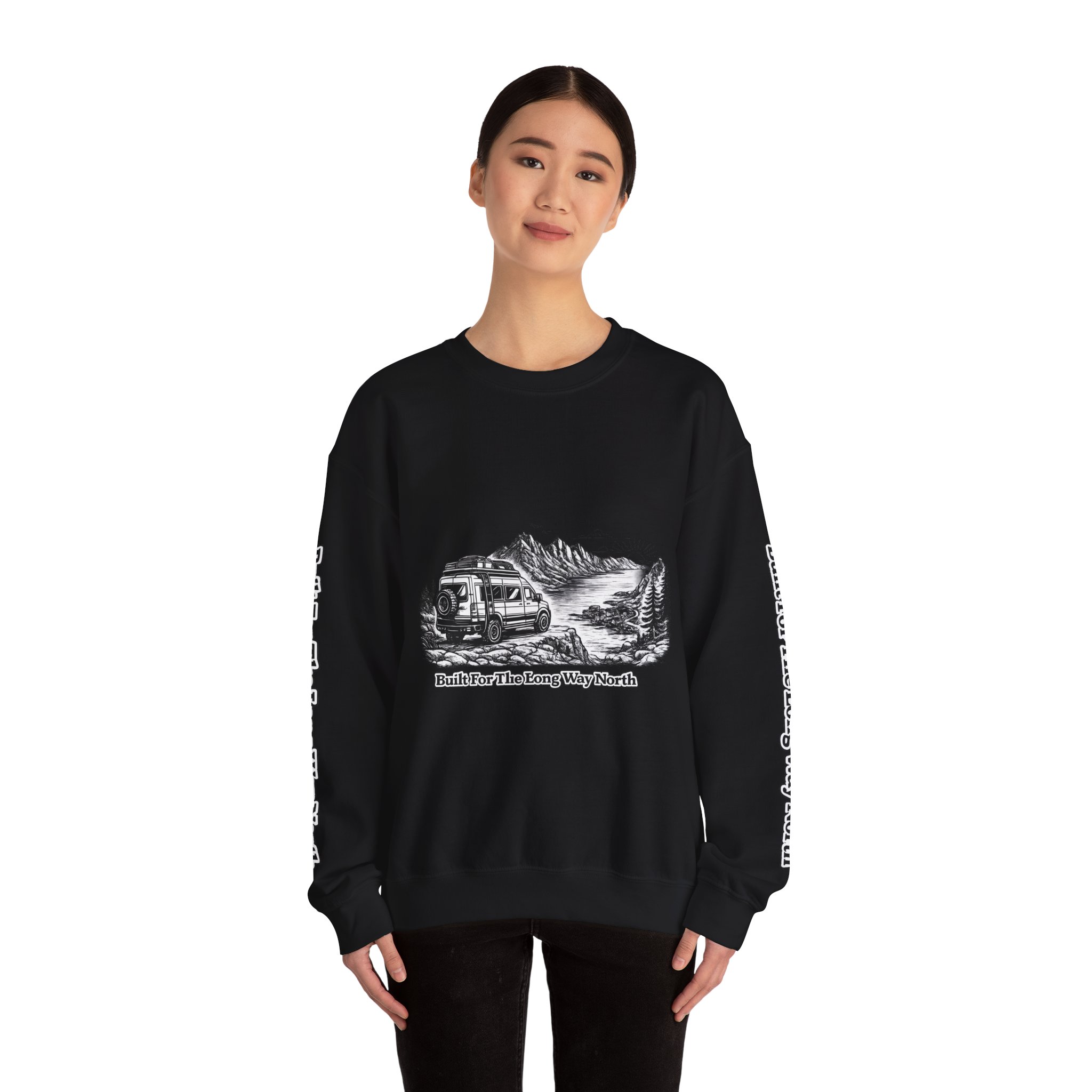 1110187445384590463_2048.jpeg Unisex Heavy Blend™ Crewneck Sweatshirt — "Built For The Long Way North" Design Minimal-Line