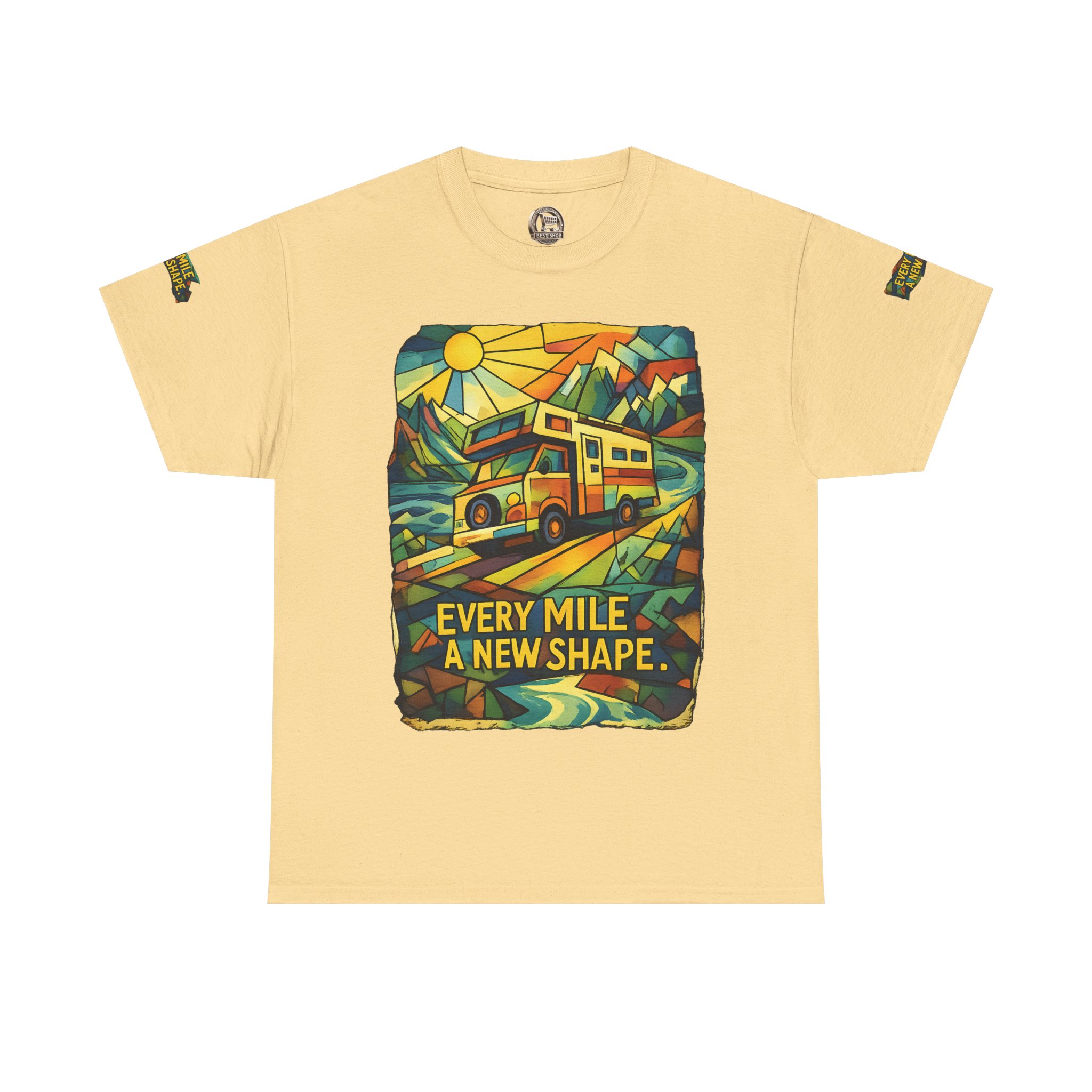 Unisex Heavy Cotton Tee — "Every Mile A New Shape" Design Cubic-Line