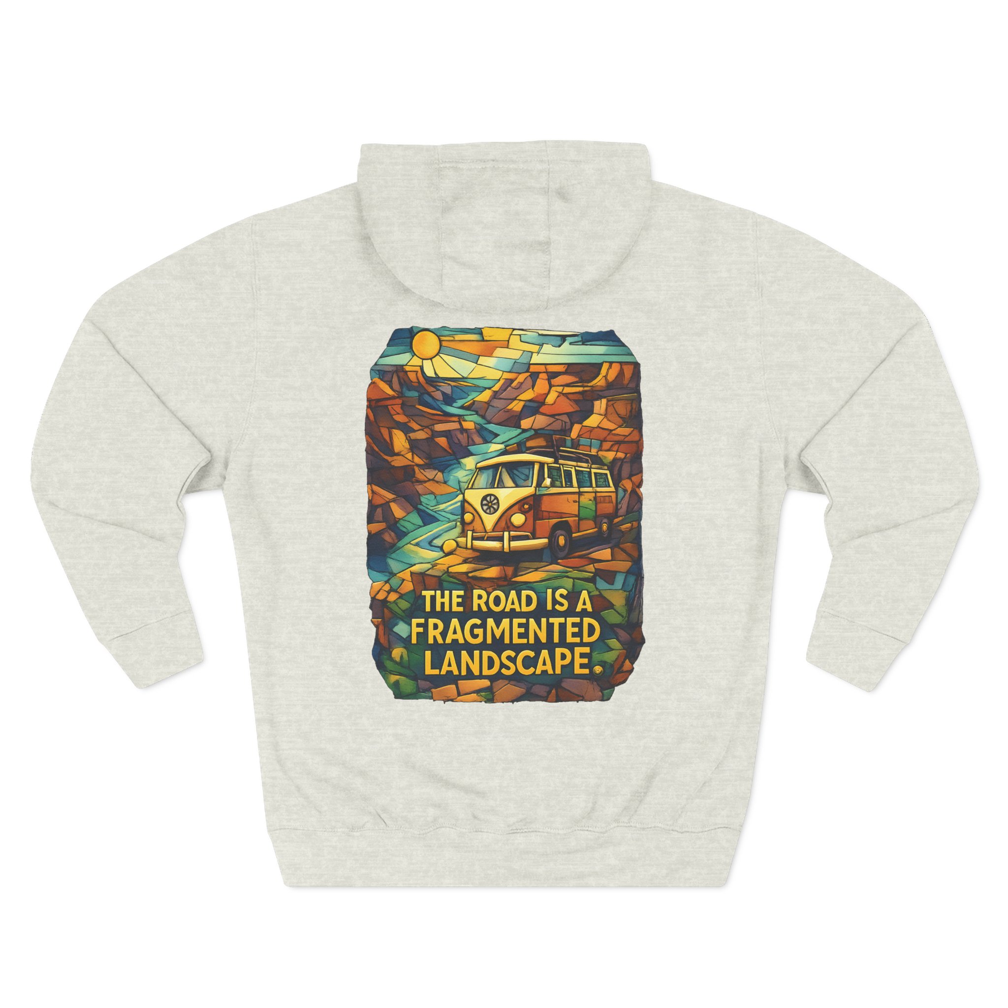 Three-Panel Fleece Hoodie - "The Road Is A Fragmented Landscape" Design Cubic-Line