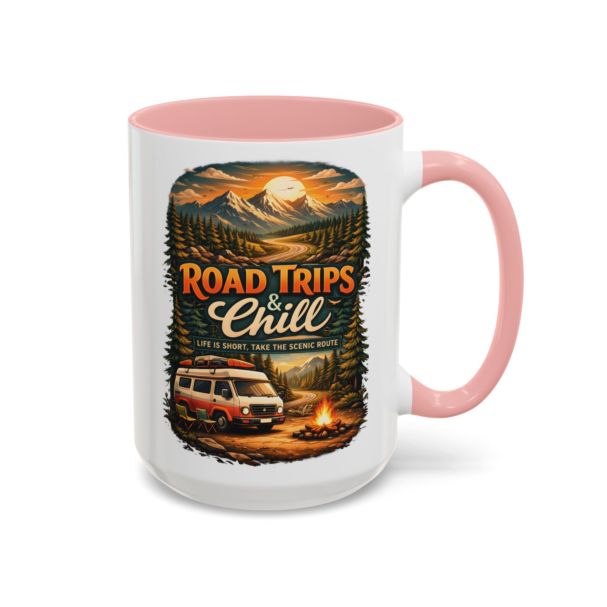 Accent Coffee Mug (11, 15oz) — "Road Trips & Chill" Design Scenic-Line