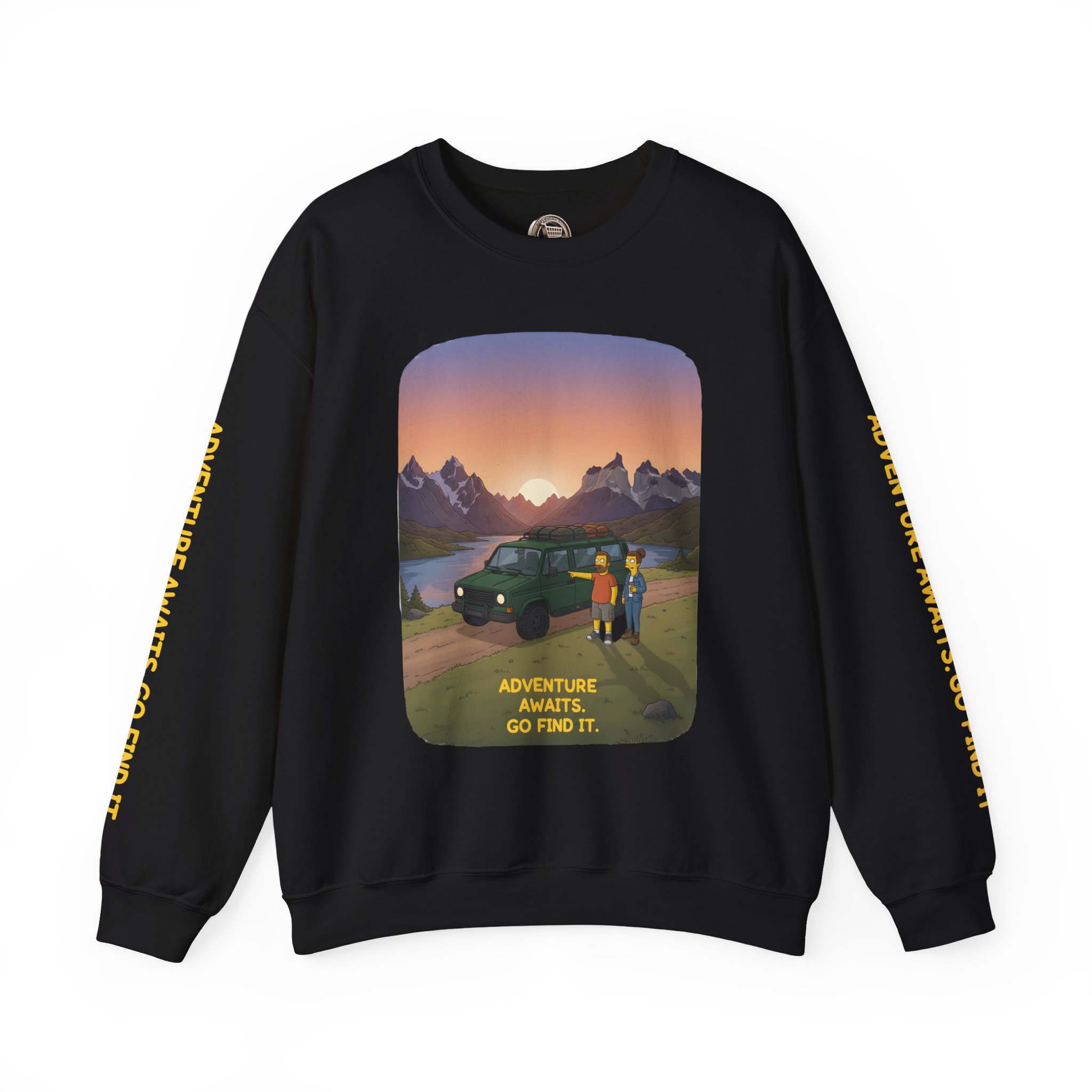 Unisex Heavy Blend™ Crewneck Sweatshirt — "Adventure Awaits-Go Find It" Design Sitcom-Line