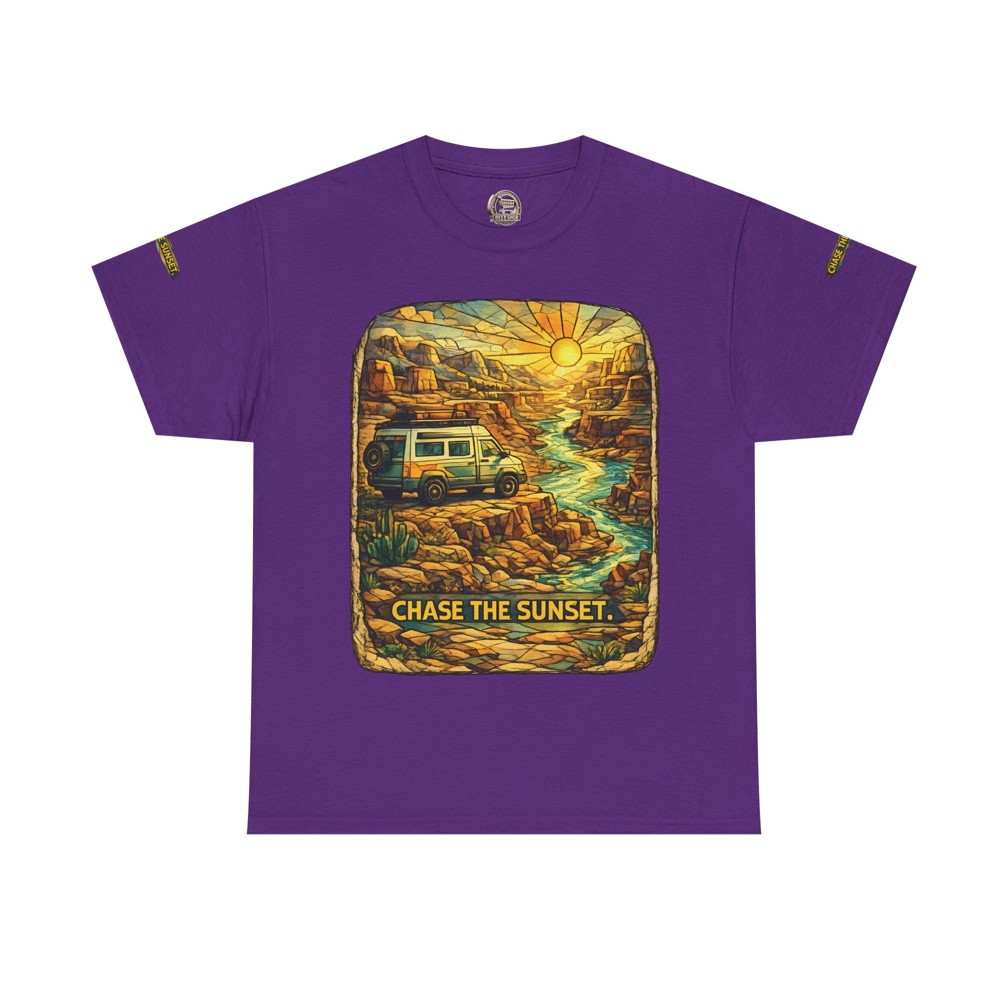 11122283809494713305_2048.jpeg Unisex Heavy Cotton Tee — "Chase The Sunset" Design Cubic-Line