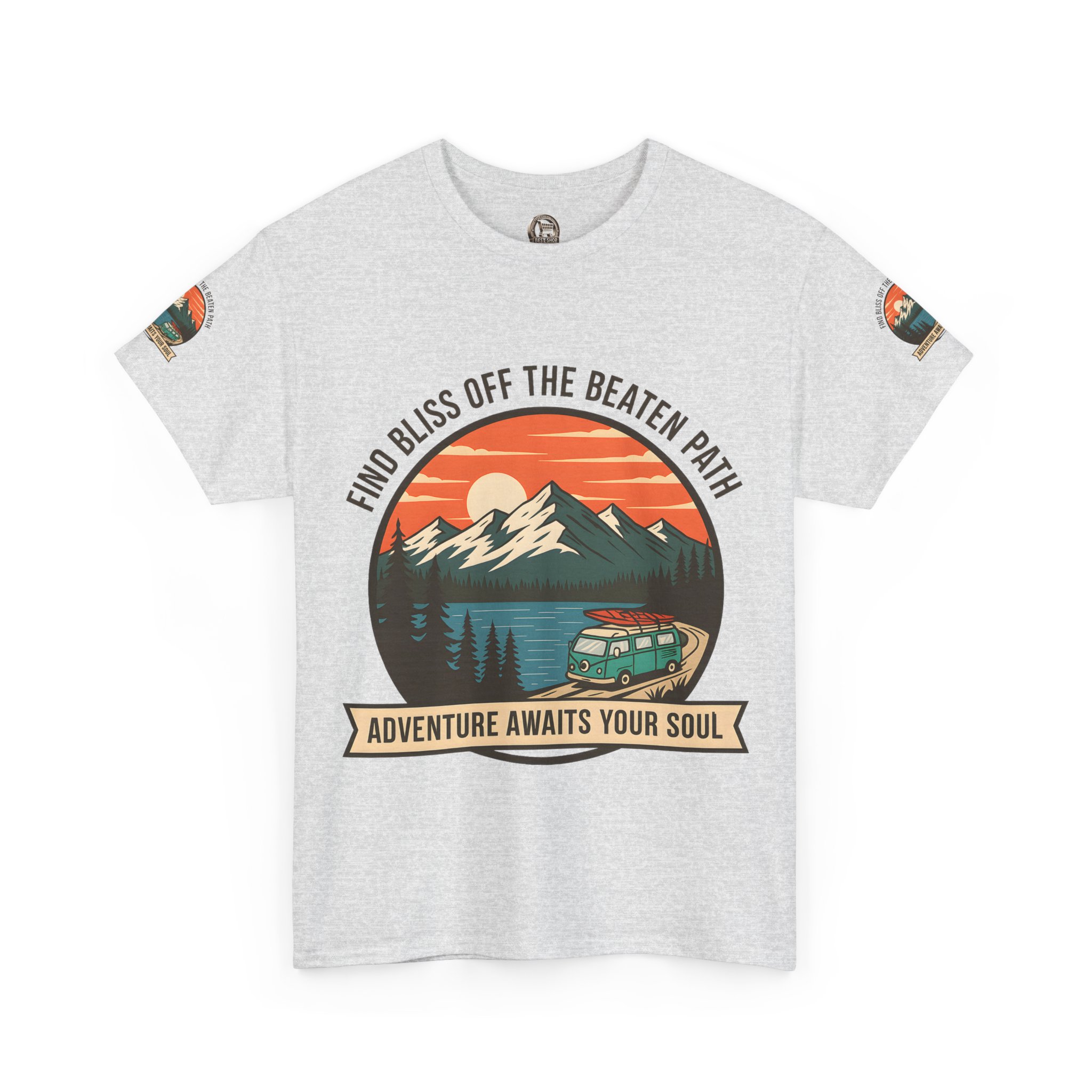 Unisex Heavy Cotton Tee — "Find Bliss Off the Beaten Path" Mountain & Camper T‑Shirt