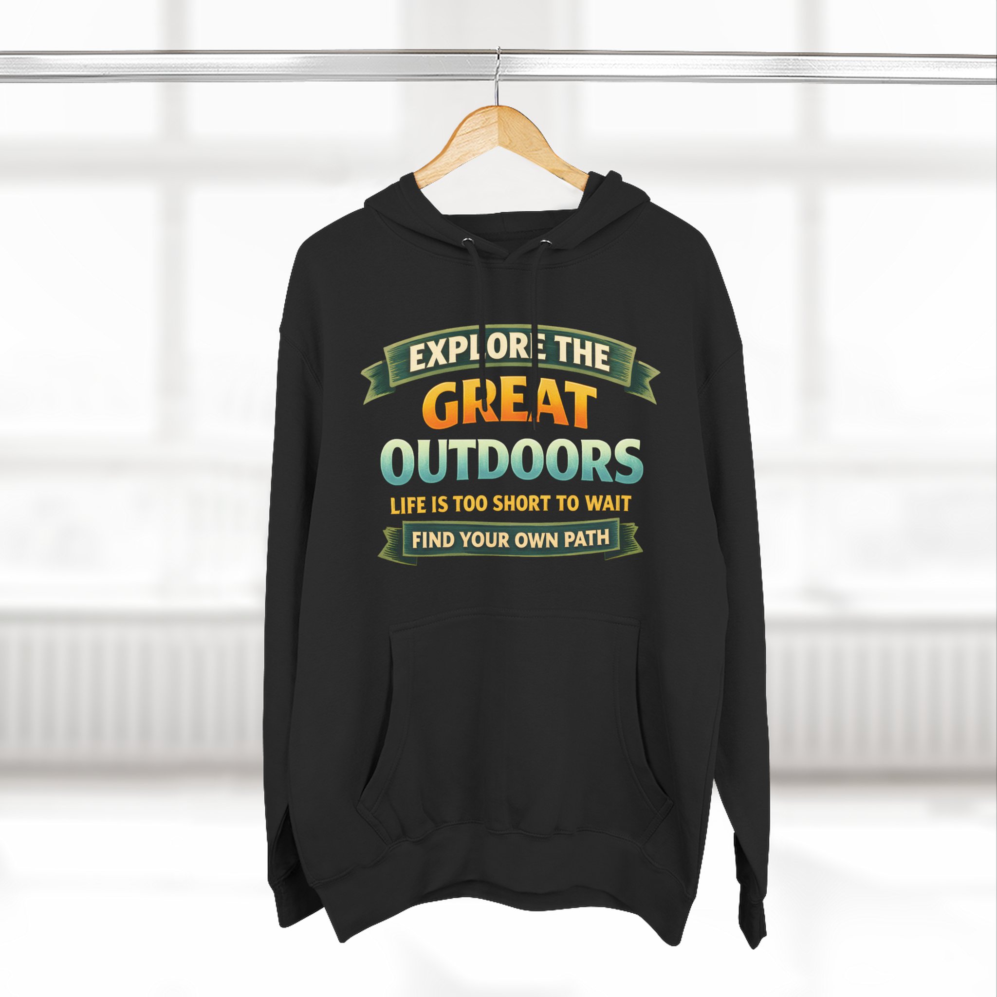 Three-Panel Fleece Hoodie - "Explore The Great Outdoors" Design Scenic-Line