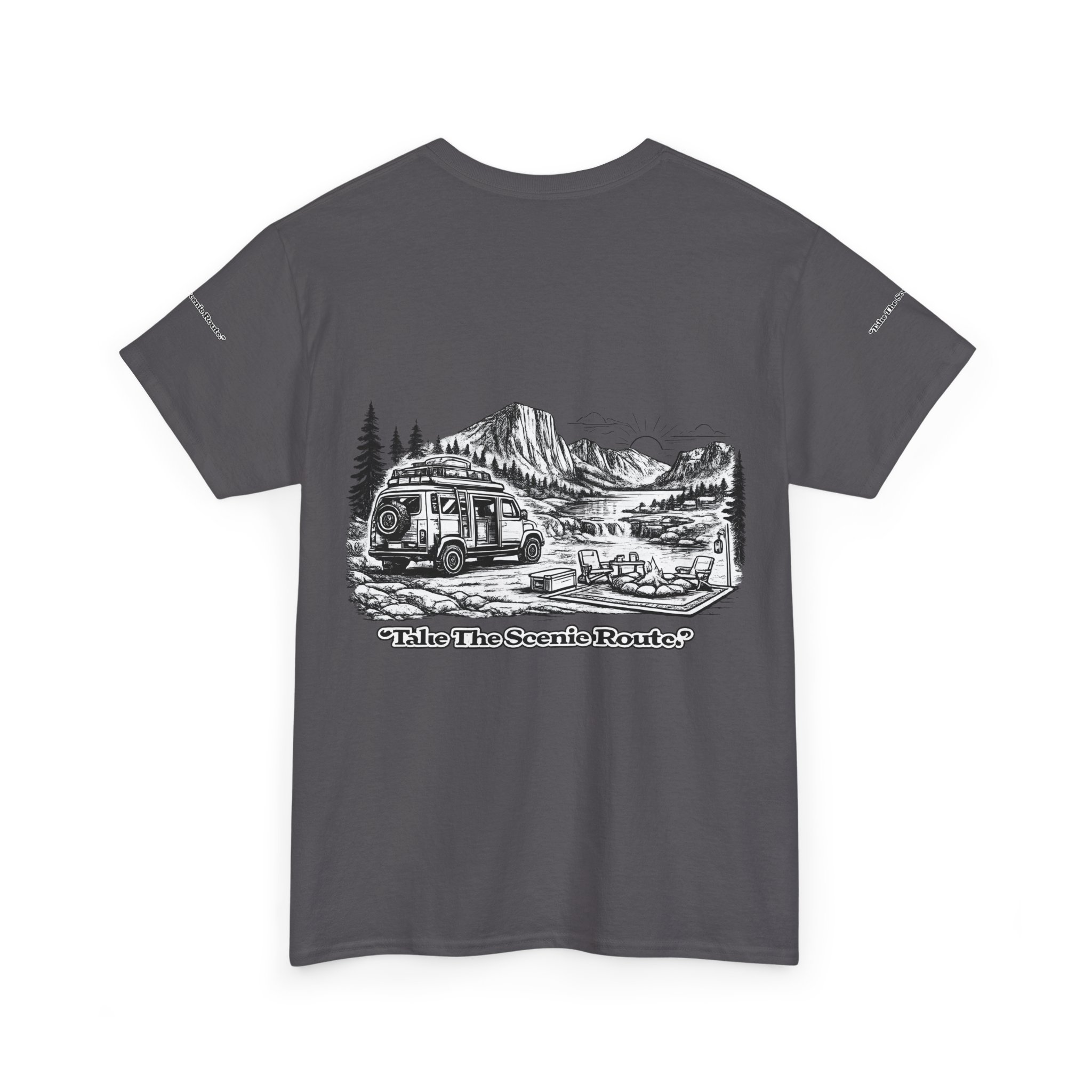 Unisex Heavy Cotton Tee — "Take The Scenic Route" Design Minimal-Line