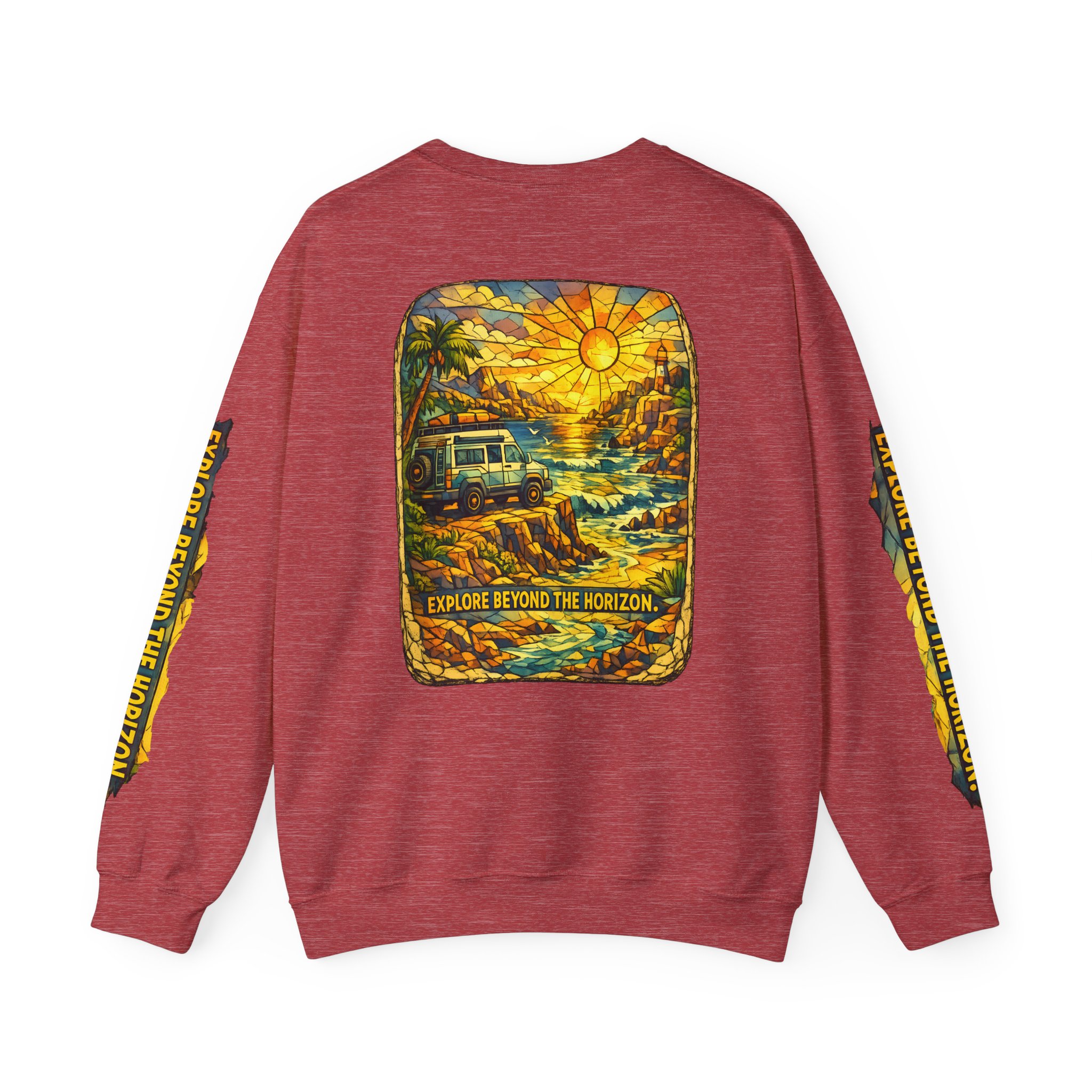 Unisex Heavy Blend™ Crewneck Sweatshirt — "Explore Beyond The Horizon" Design Cubic-Line