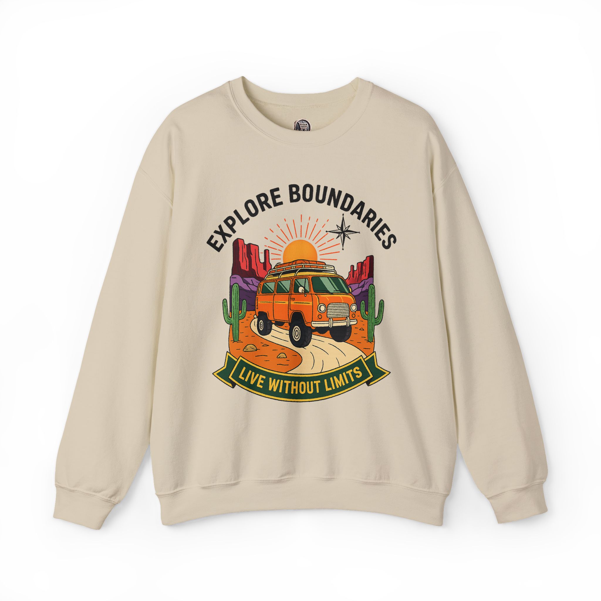 11132880991770767700_2048.jpeg Crewneck Sweatshirt — “Explore Bounderies-Live Without Limits” Desert Road Trip Graphic