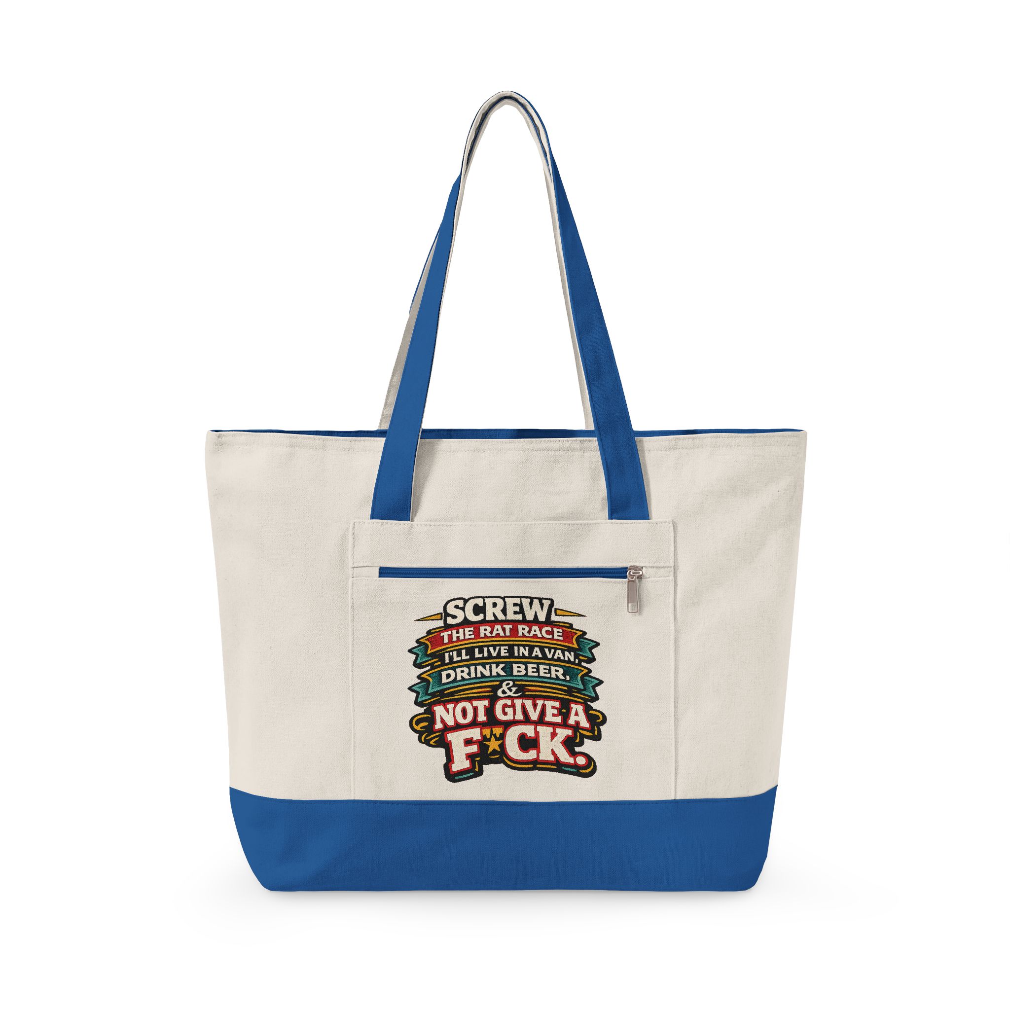 Zippered Canvas Tote — "Screw The Rat Race" (Design F**K-Line)