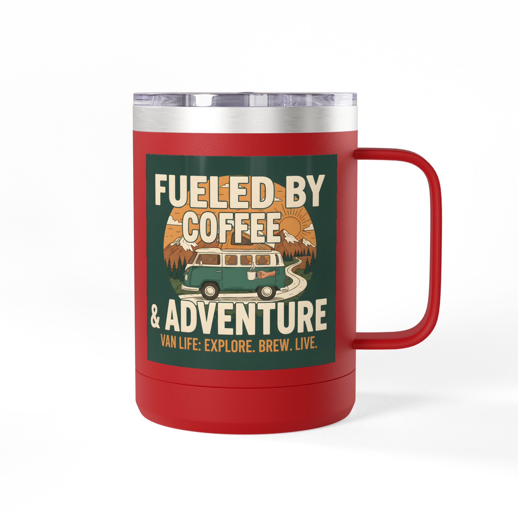 Coffee Mug Tumbler, 15oz — "Fueled by Coffee & Adventure"