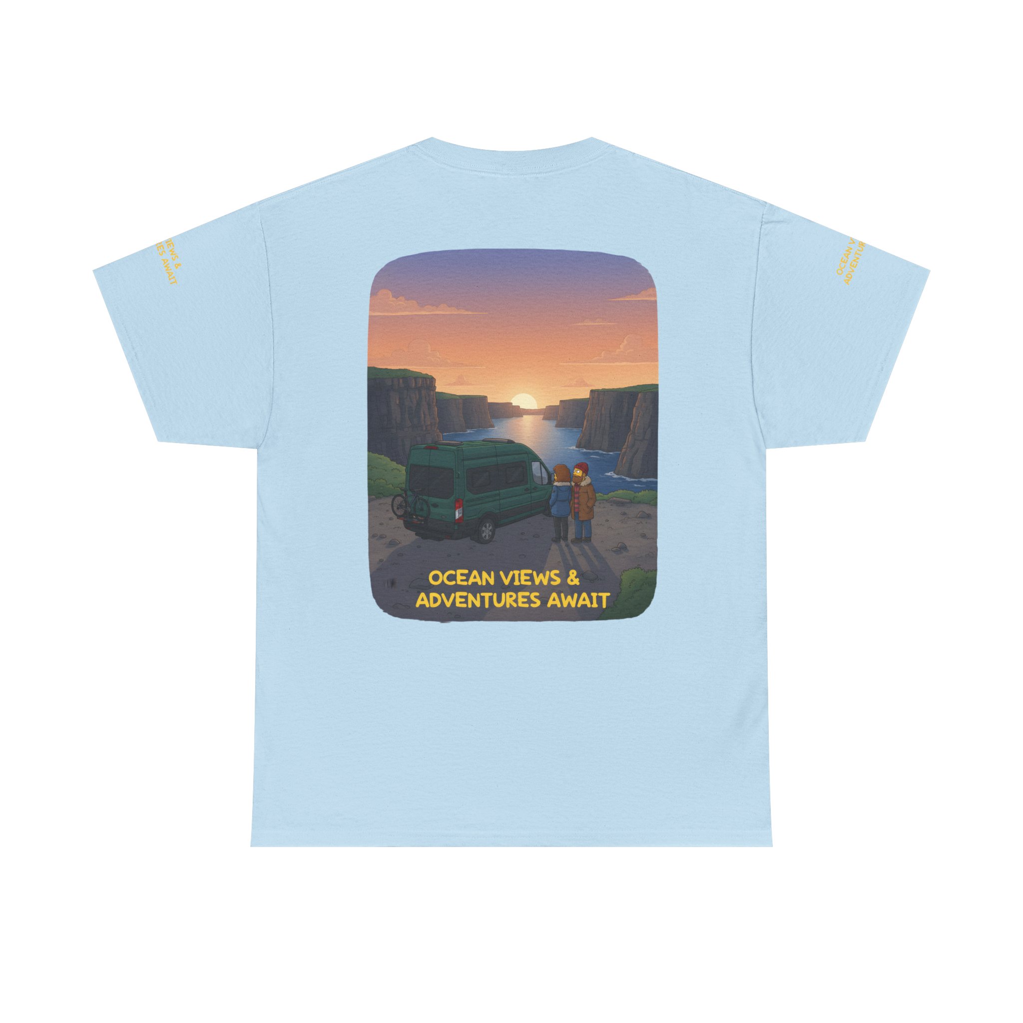 Unisex Heavy Cotton Tee — "Ocean Views-Adventures Awaits" Design Sitcom-Line