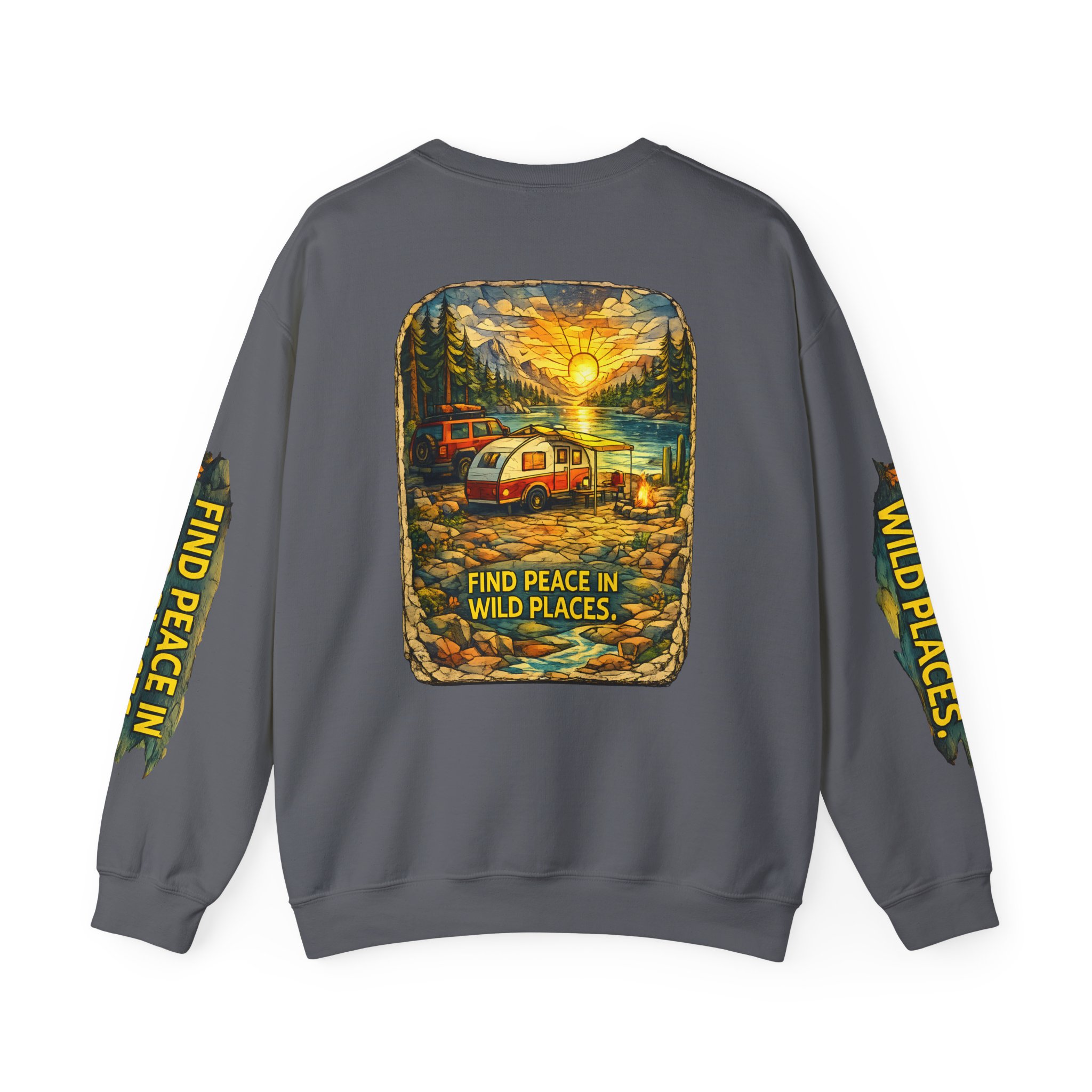 Unisex Heavy Blend™ Crewneck Sweatshirt — "Find Peace In Wild Places" Design Cubic-Line