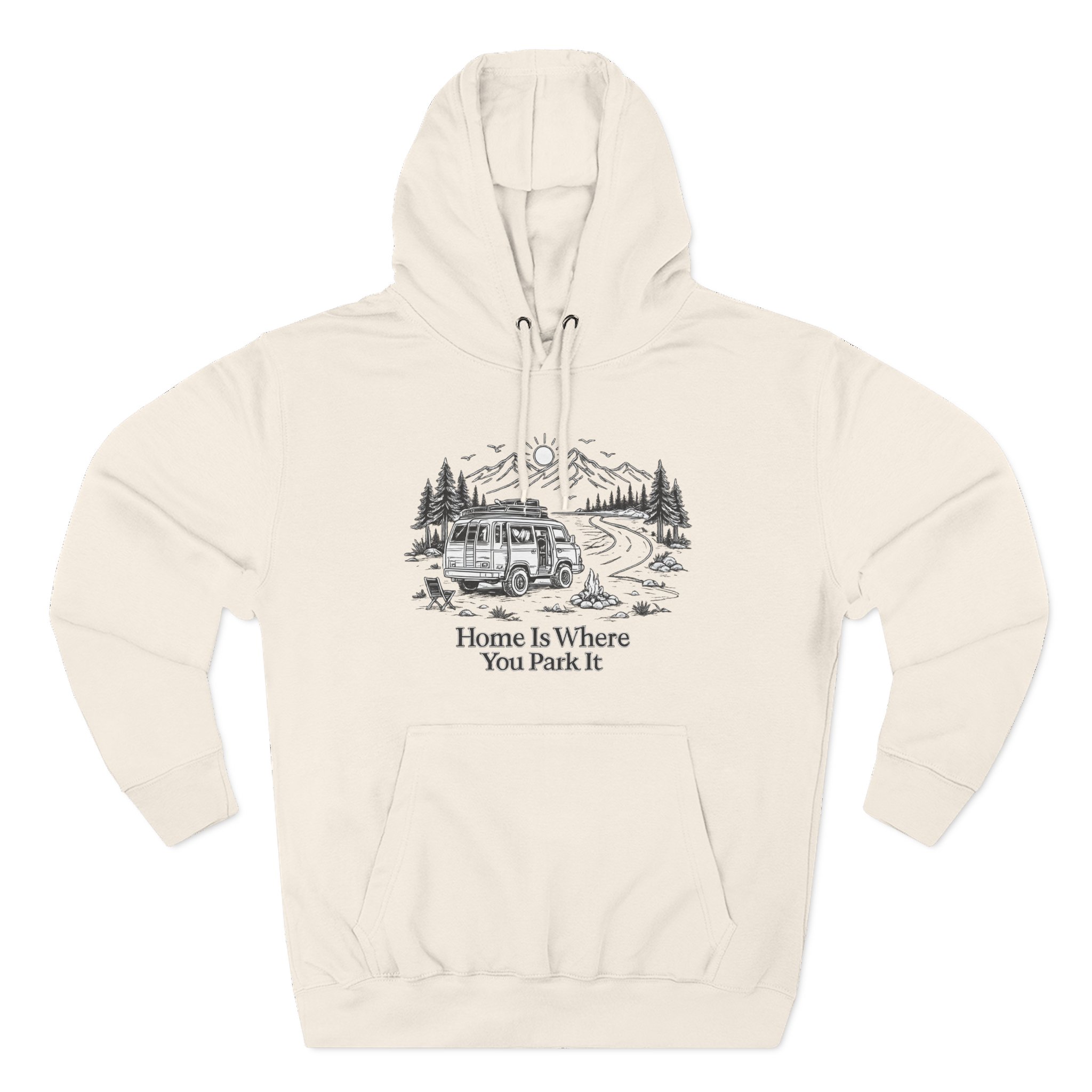 11142947102909318131_2048.jpeg Three-Panel Fleece Hoodie - "Home Is Where You Park It" Design Minimal-Line