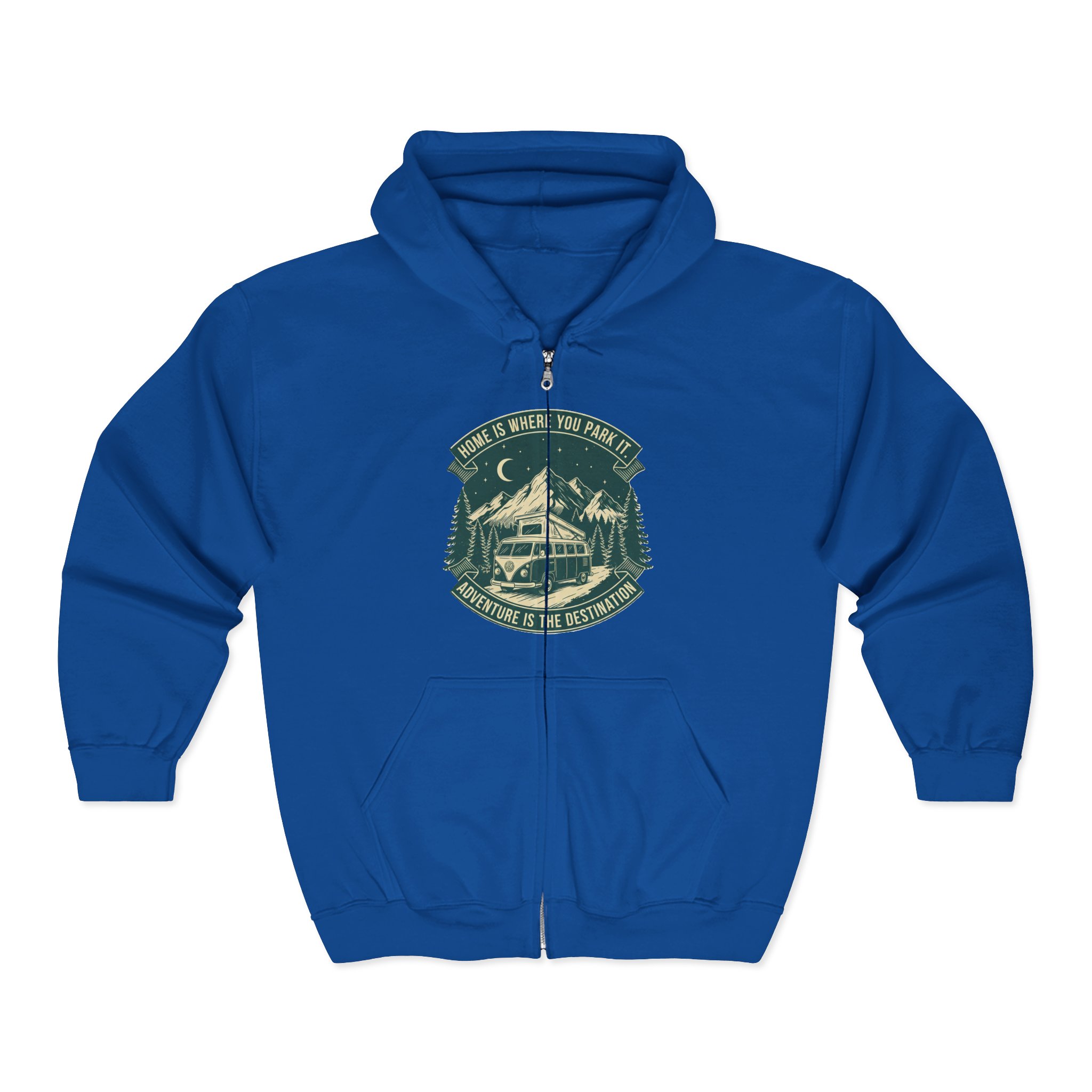 11143284359925601244_2048.jpeg Zip Hoodie — "Home Is Where You Park It-Adventure is the destination"(Front + Back Printed) Camper Van Adventure Zip-Up