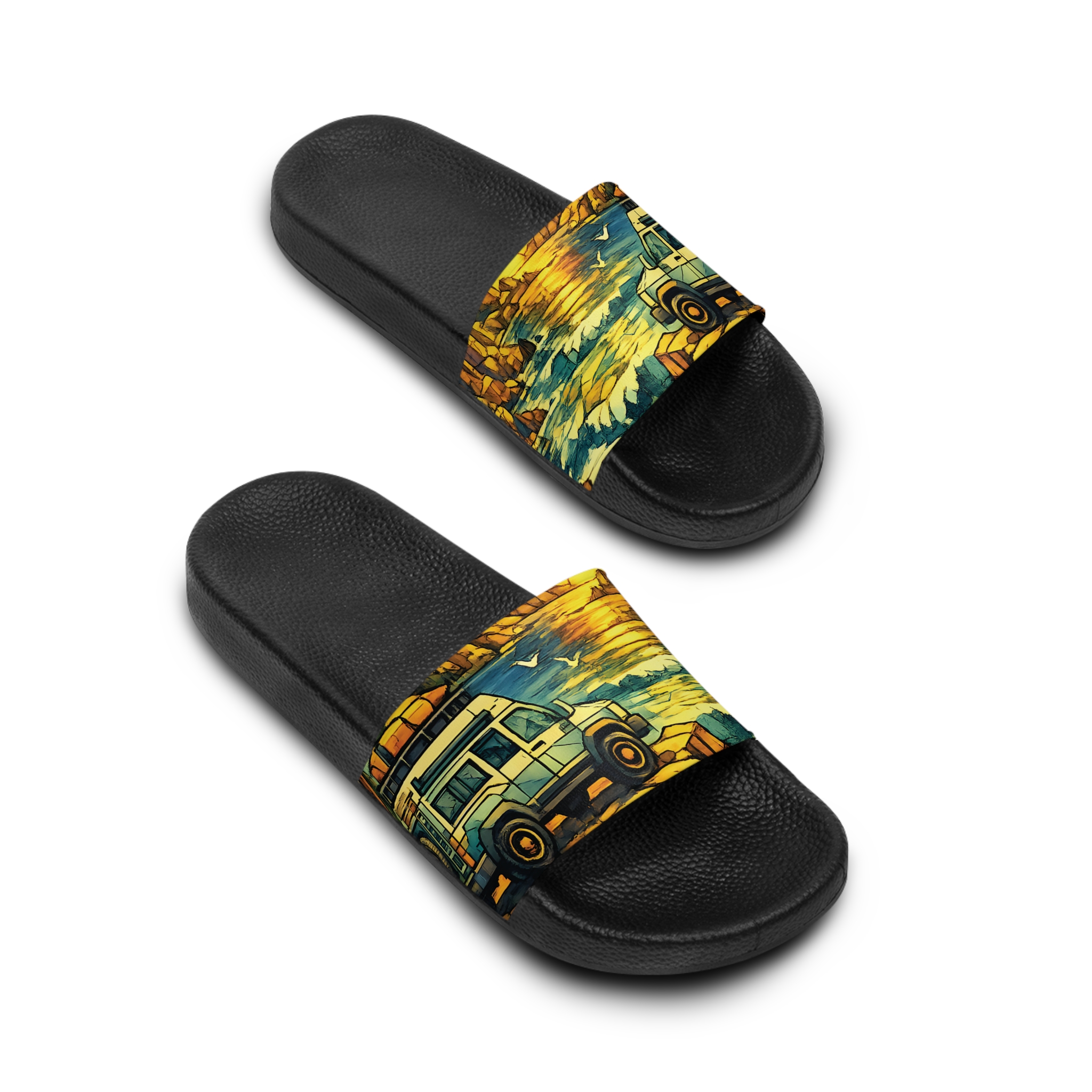 Women's Slide Sandals - Camper Van Slides (Cubic-Line)