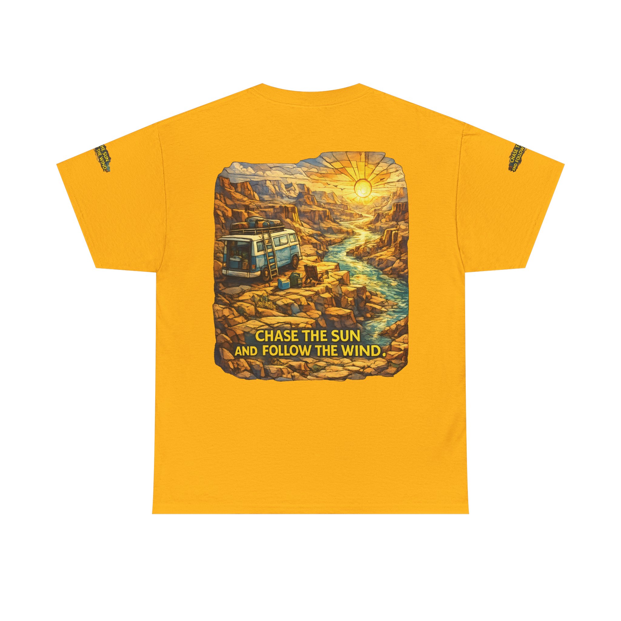 11145128981543606403_2048.jpeg Unisex Heavy Cotton Tee — "Chase The Sun And Follow The Wind" Design Cubic-Line