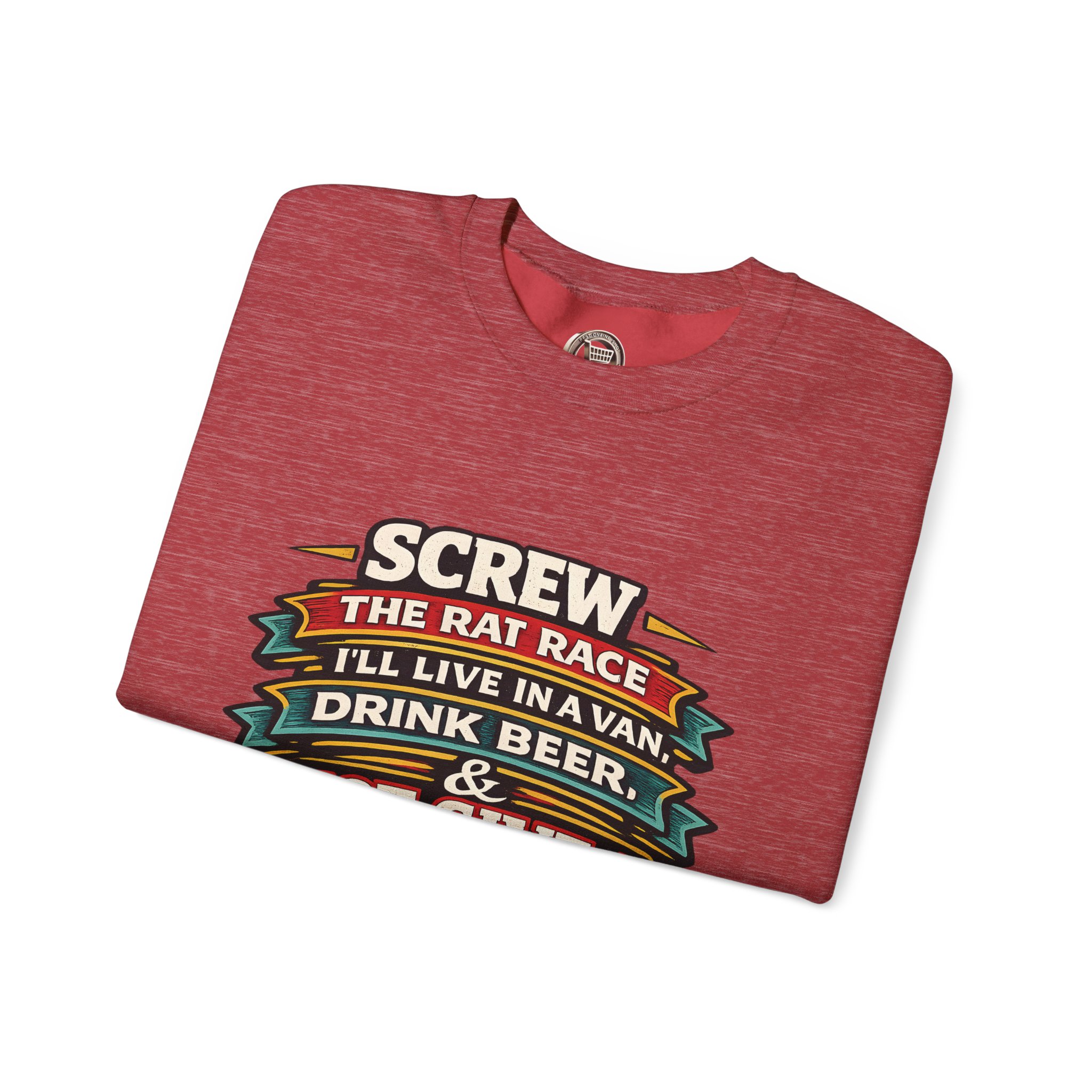 Unisex Heavy Blend™ Crewneck Sweatshirt — "Screw The Rat Race" Design F**K-Line