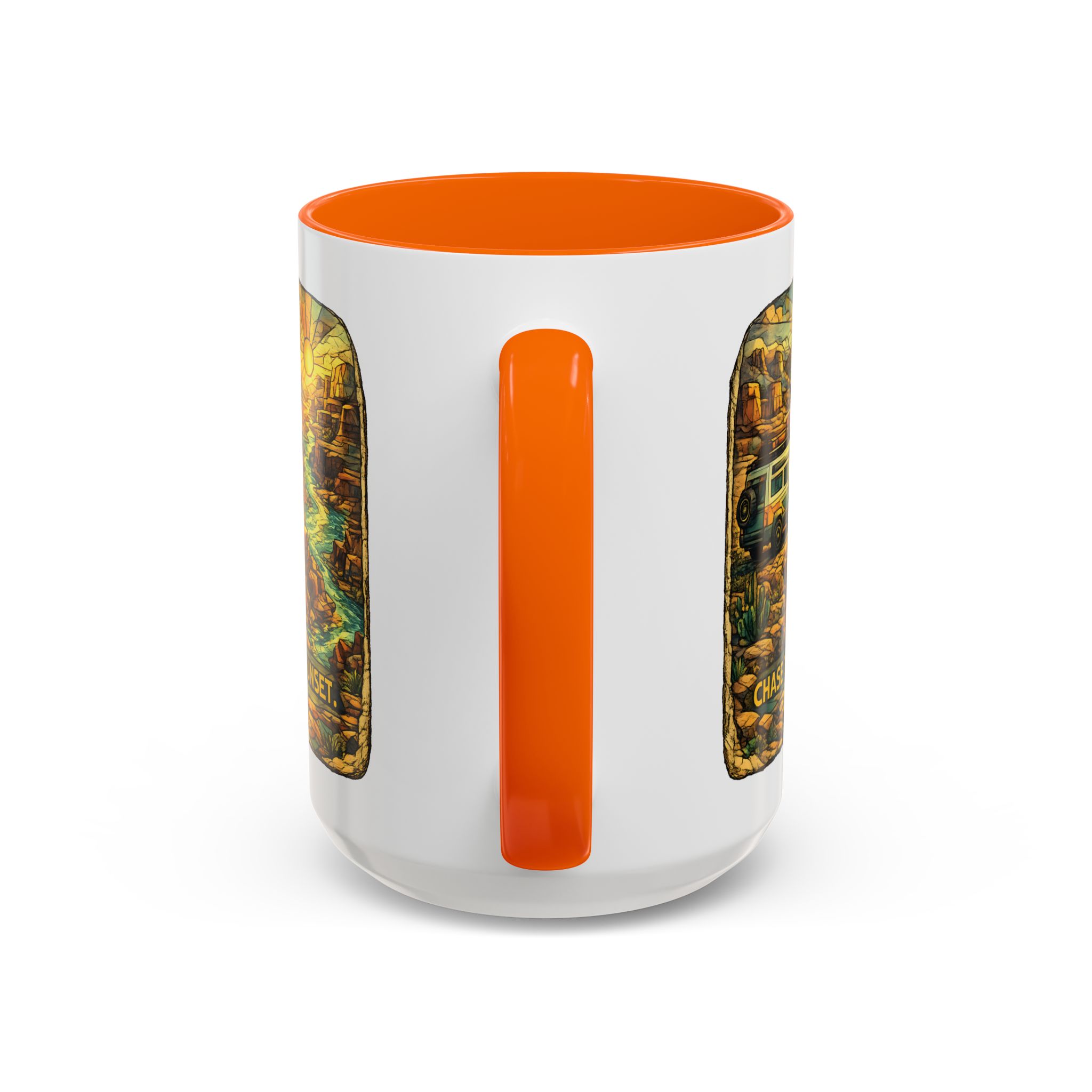 Accent Coffee Mug (11, 15oz) — "Chase The Sunset" Design Cubic-Line