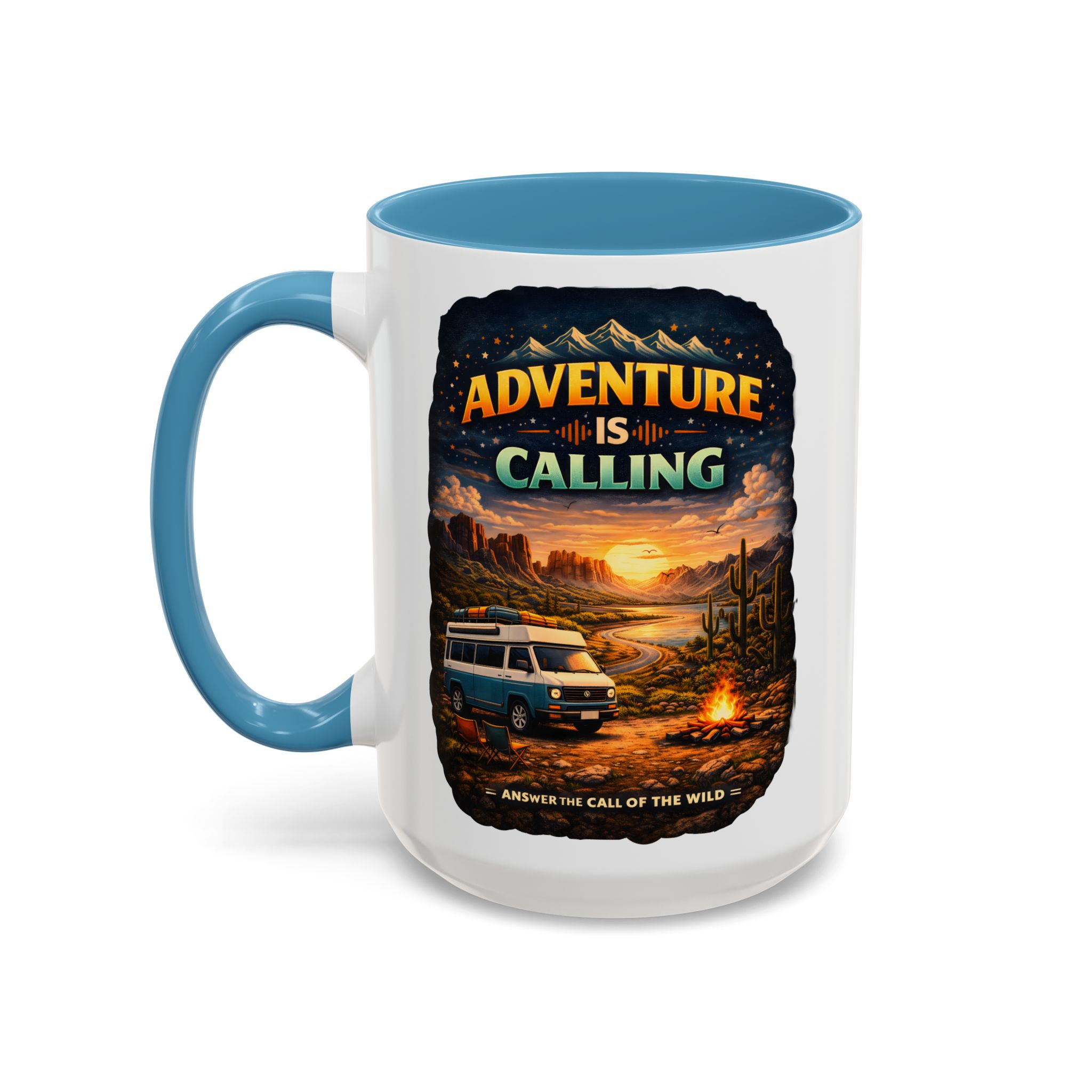 Accent Coffee Mug (11, 15oz) — "Adventure Is Calling" Design Scenic-Line