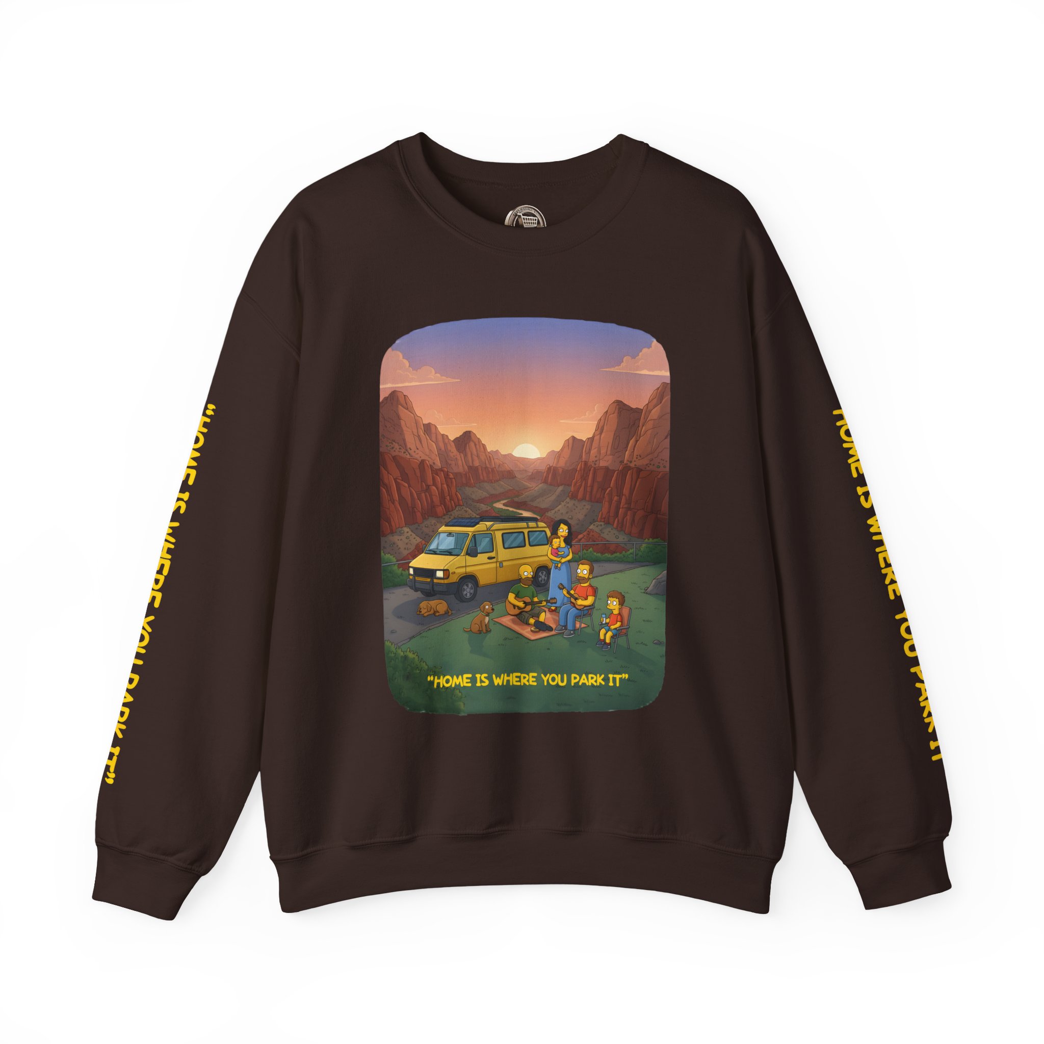 Unisex Heavy Blend™ Crewneck Sweatshirt — "Home Is Where You Park It" Design Sitcom-Line