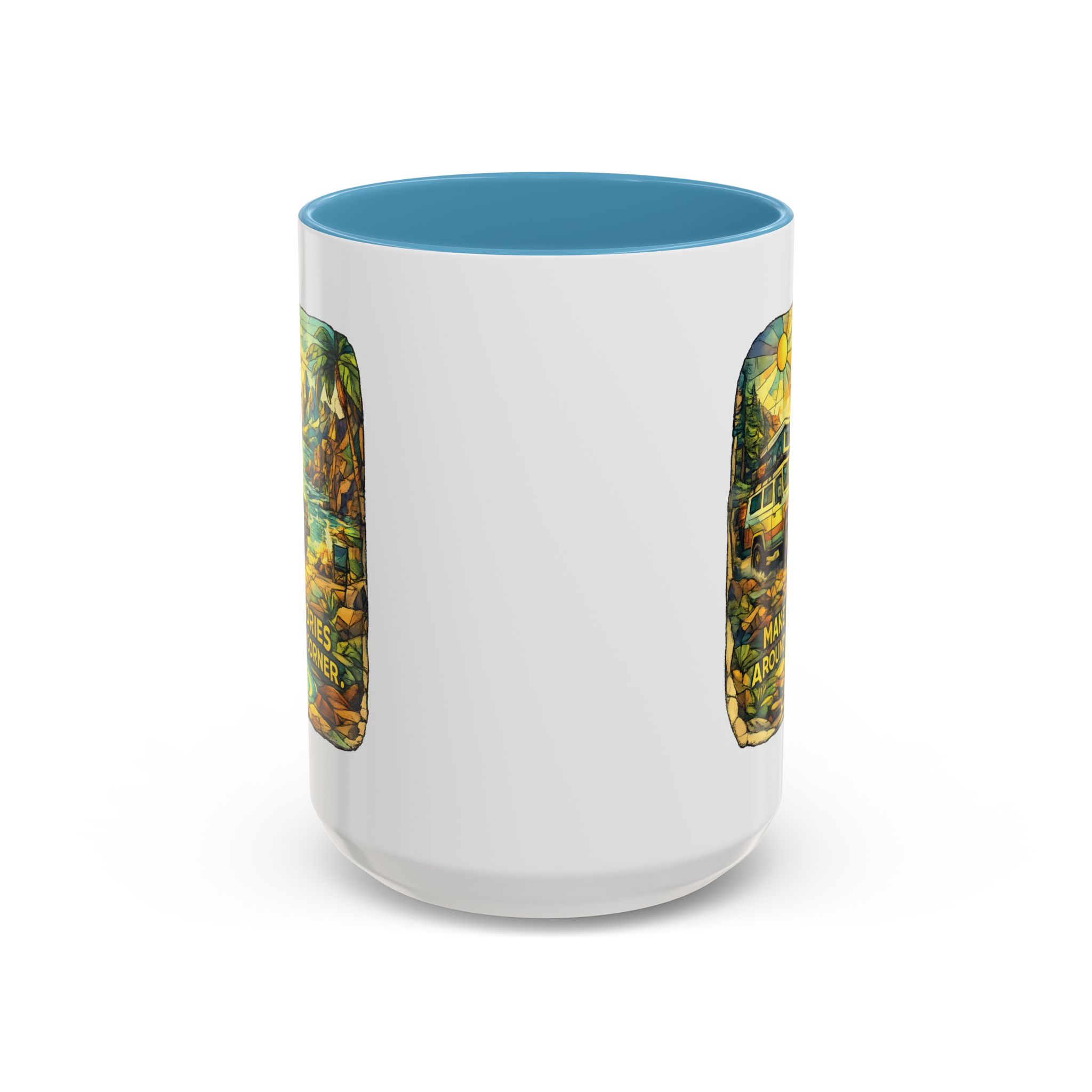 Accent Coffee Mug (11, 15oz) — "Make Memories Around Every Corner" Design Cubic-Line