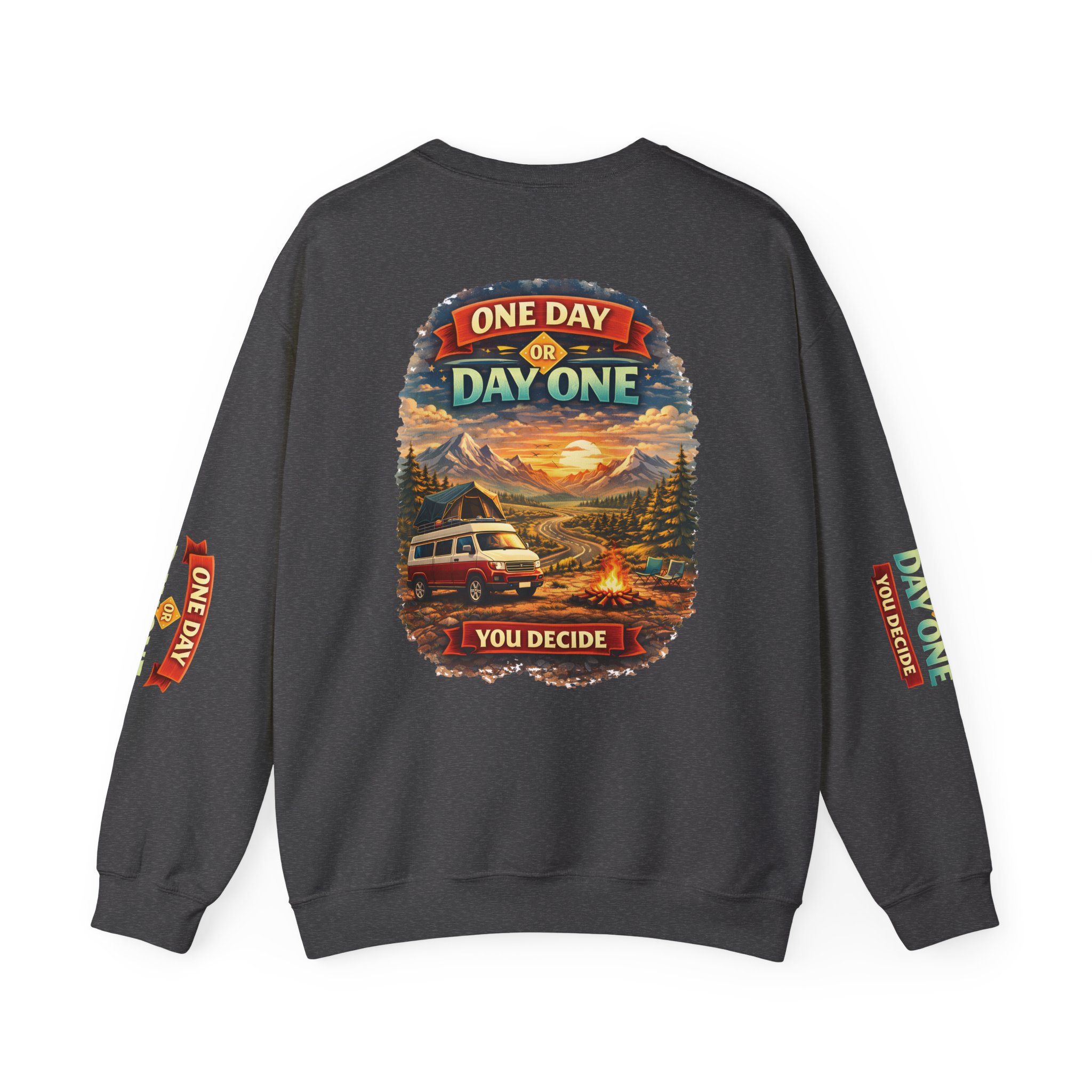 Unisex Heavy Blend™ Crewneck Sweatshirt — "One Day Or Day One" Design Scenic-Line
