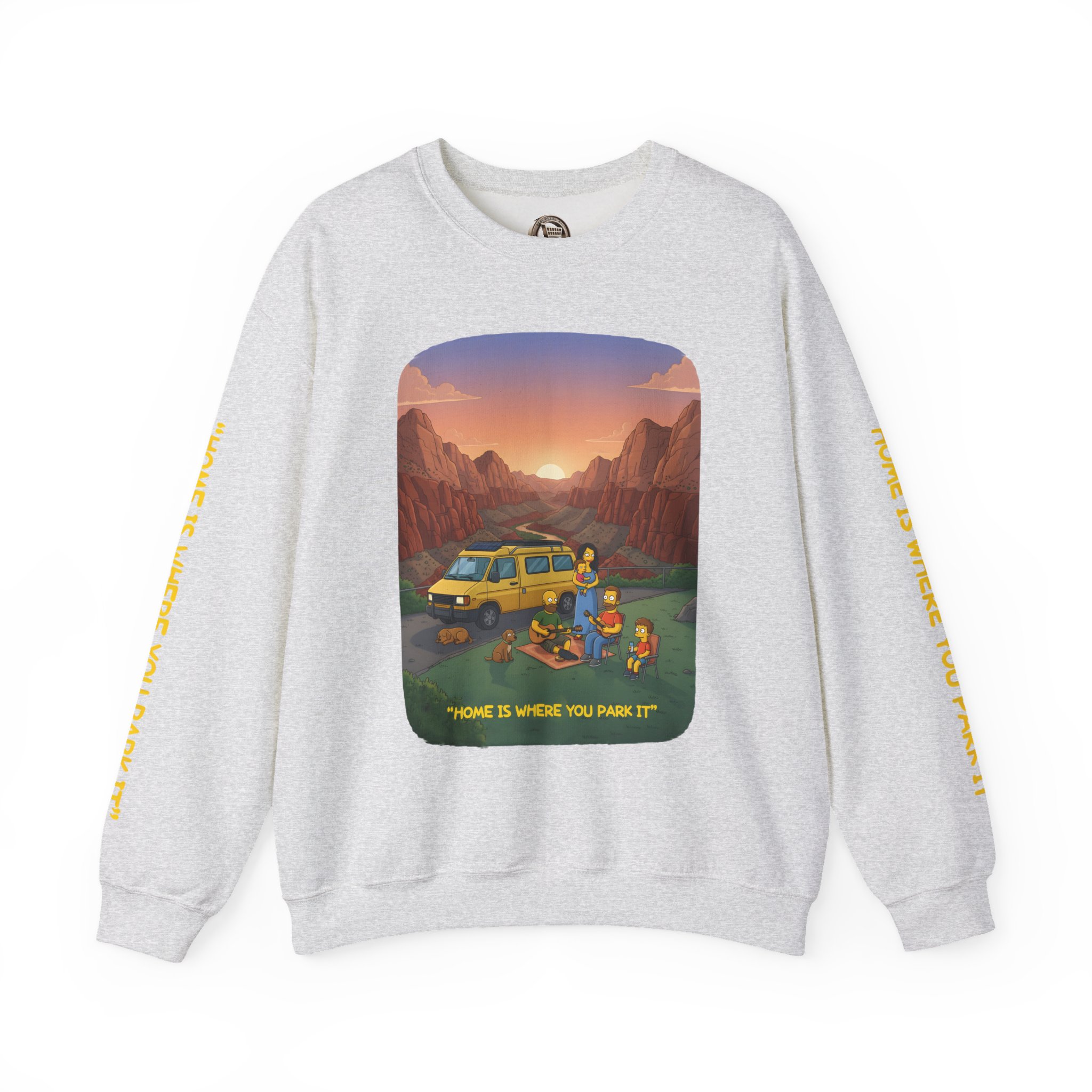 Unisex Heavy Blend™ Crewneck Sweatshirt — "Home Is Where You Park It" Design Sitcom-Line