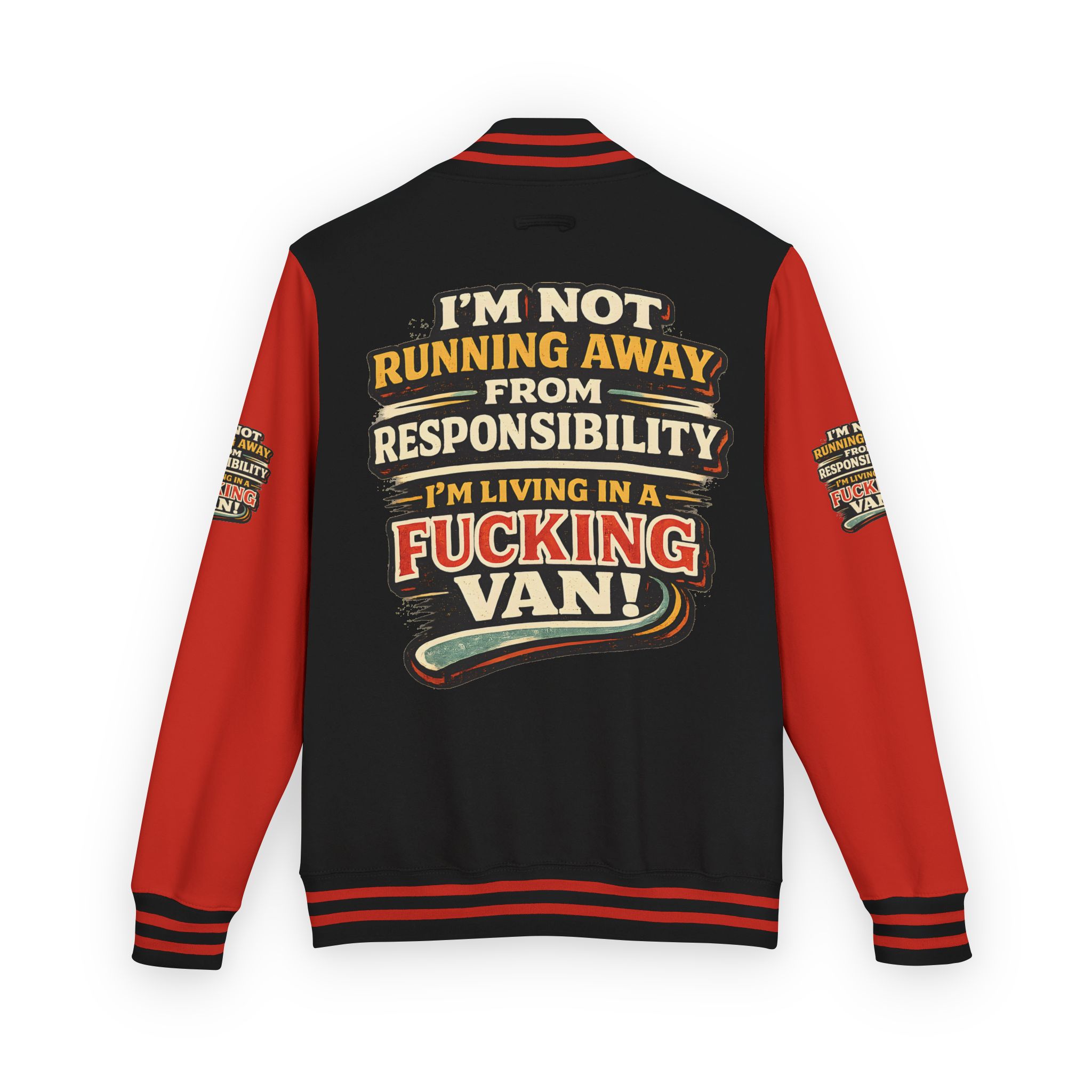 Unisex Heavyweight Letterman Jacket — "I`m Not running Away" Design F**K-Line