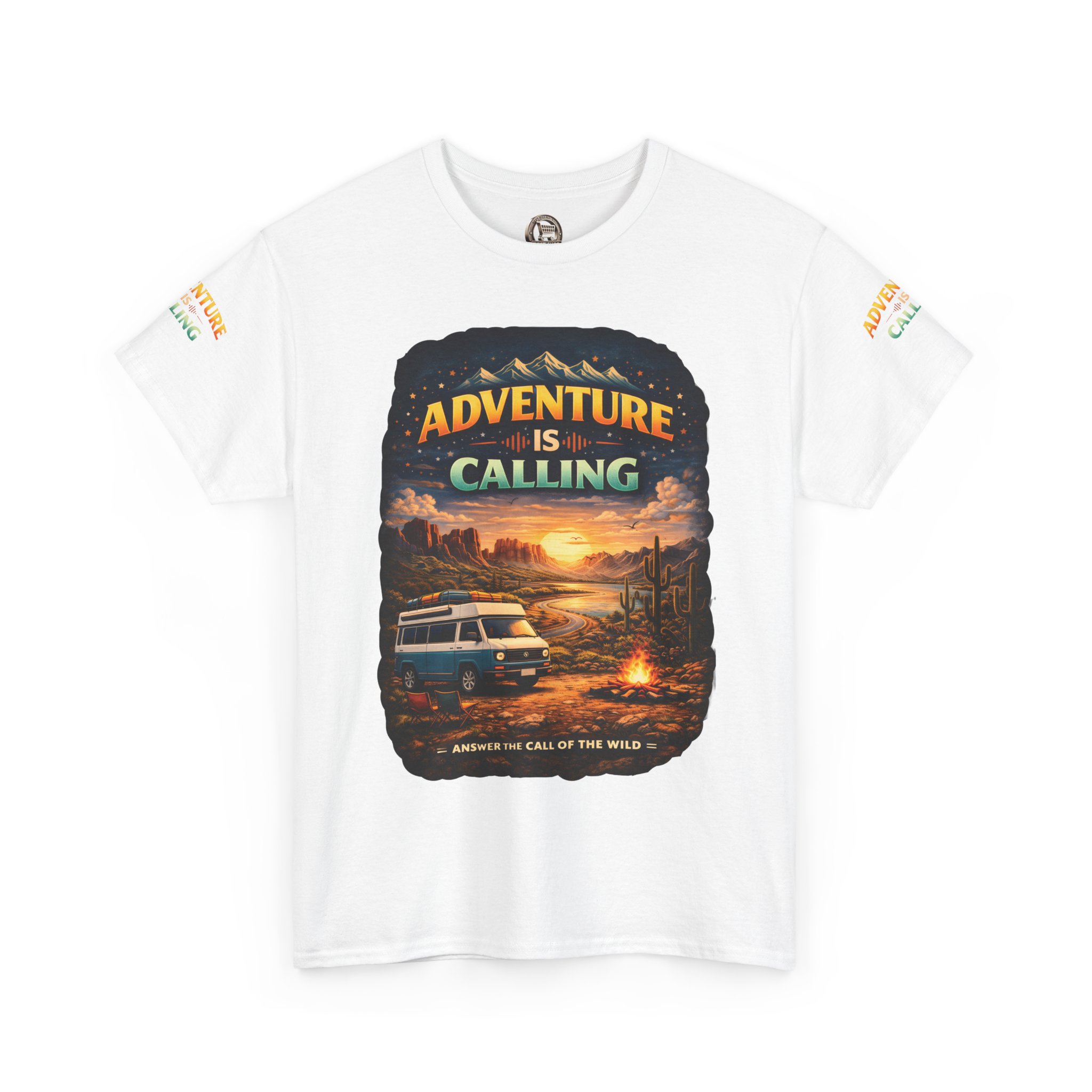 Unisex Heavy Cotton Tee — "Adventure Is Calling" Design Scenic-Line